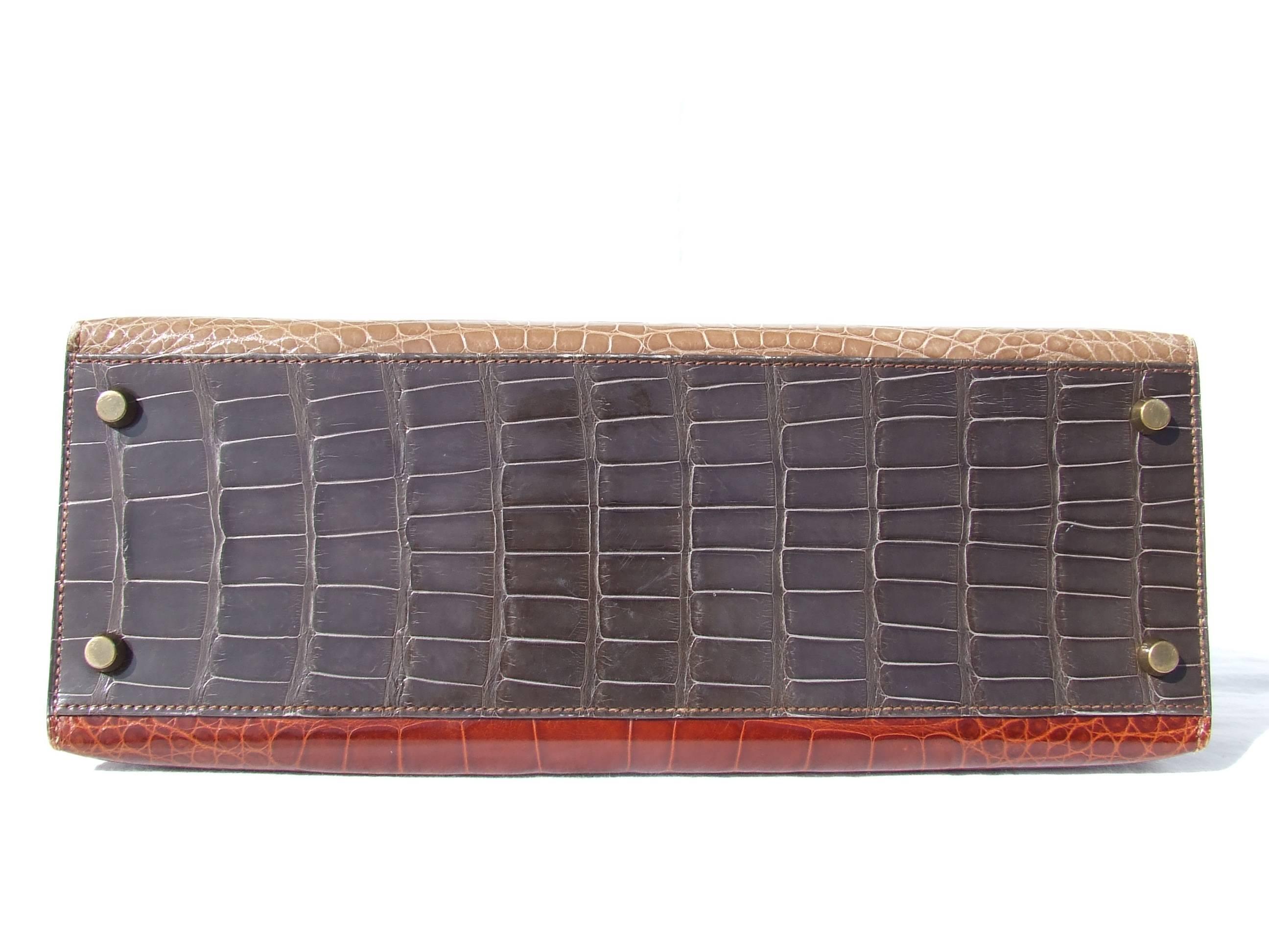 Brown Exceptional Hermès Kelly Bag Tricolor Alligator Ghw 32 cm RARE Exc Cond