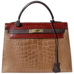 Außergewöhnliche Hermès Kelly Tasche Tricolor Alligator Ghw 32 cm RARE Exc Cond