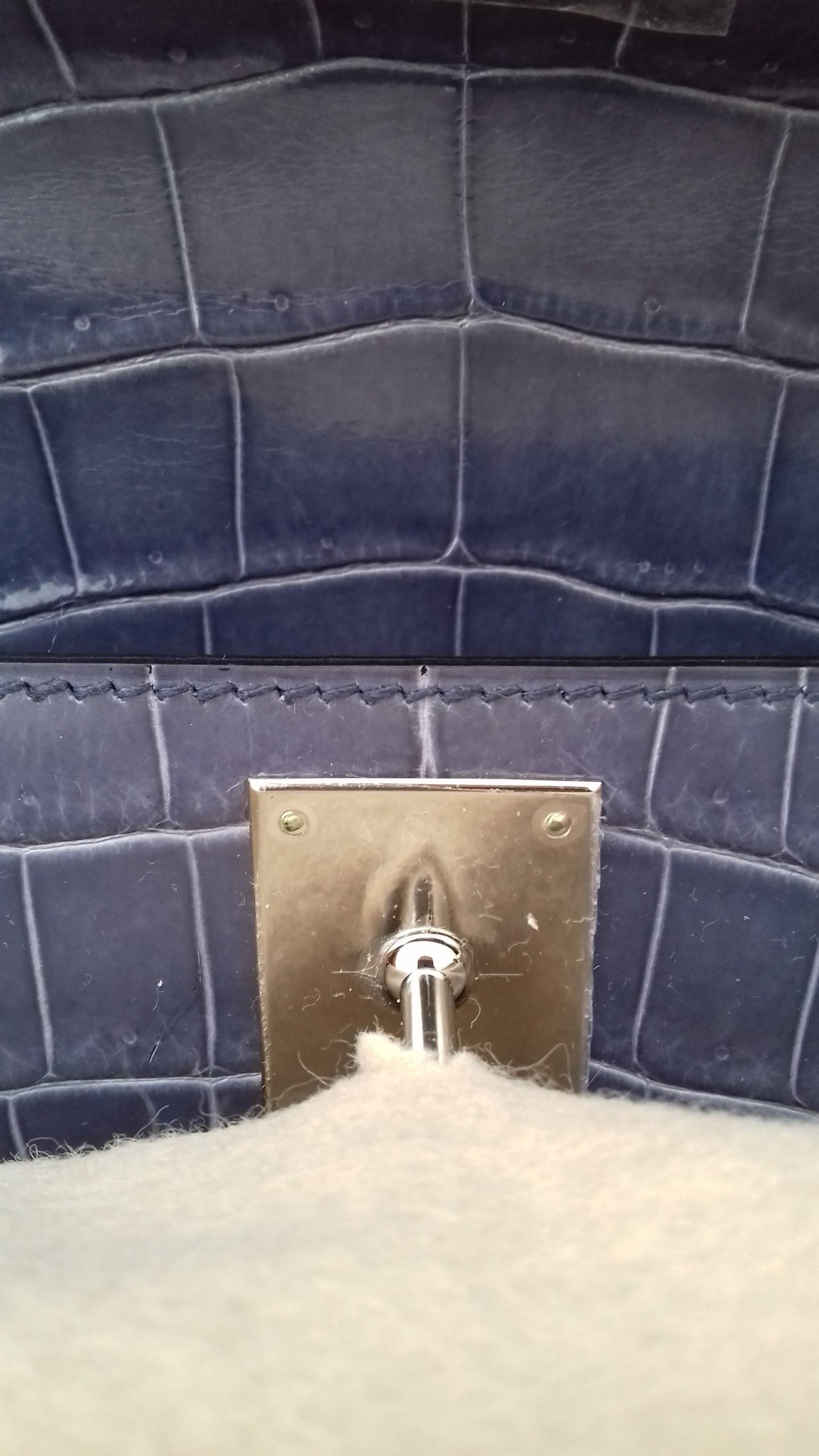 Exceptional Hermès Kelly Cut Pochette Clutch Crocodile Bleu Brighton Phw 6