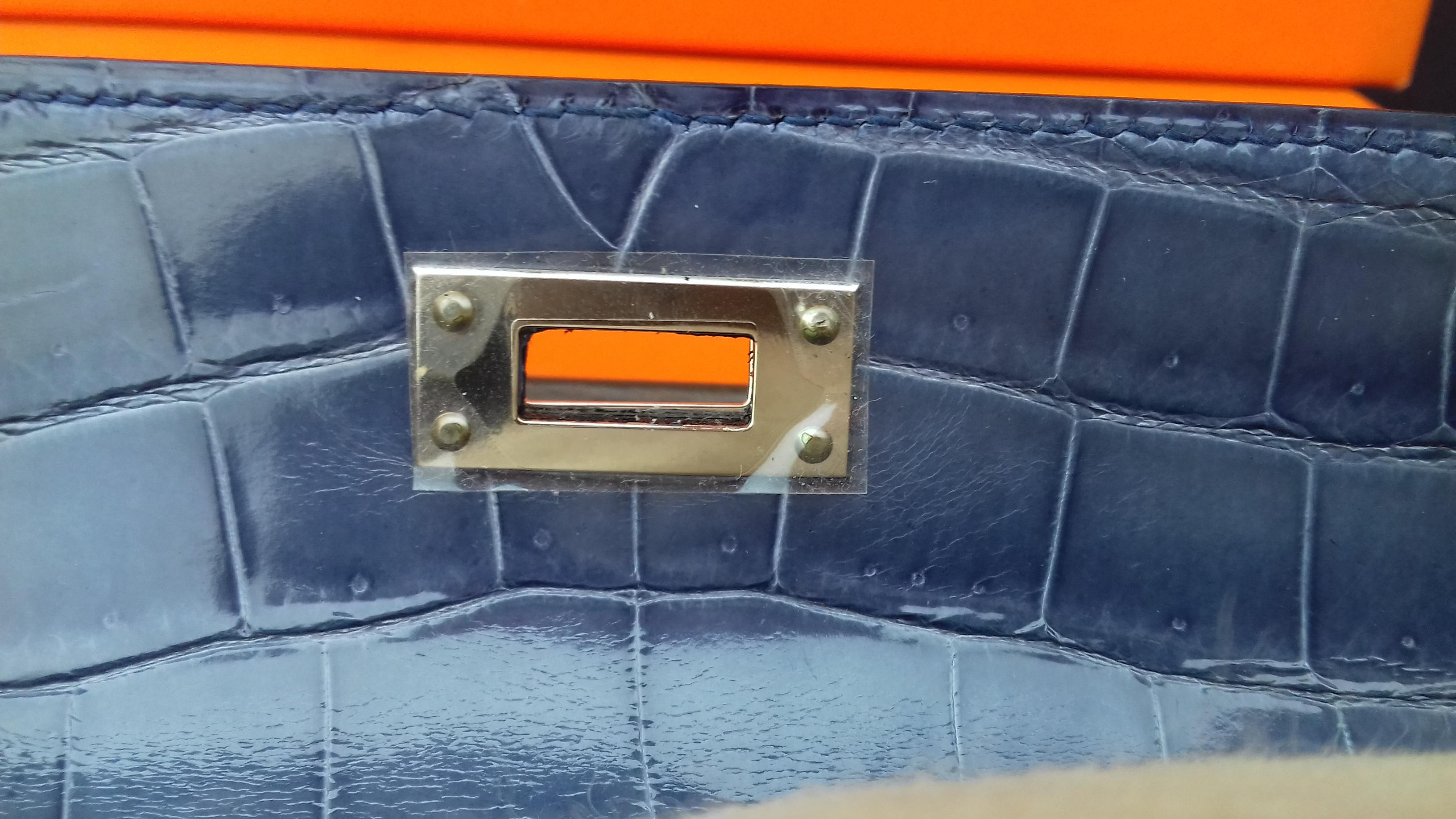 Exceptional Hermès Kelly Cut Pochette Clutch Crocodile Bleu Brighton Phw 7