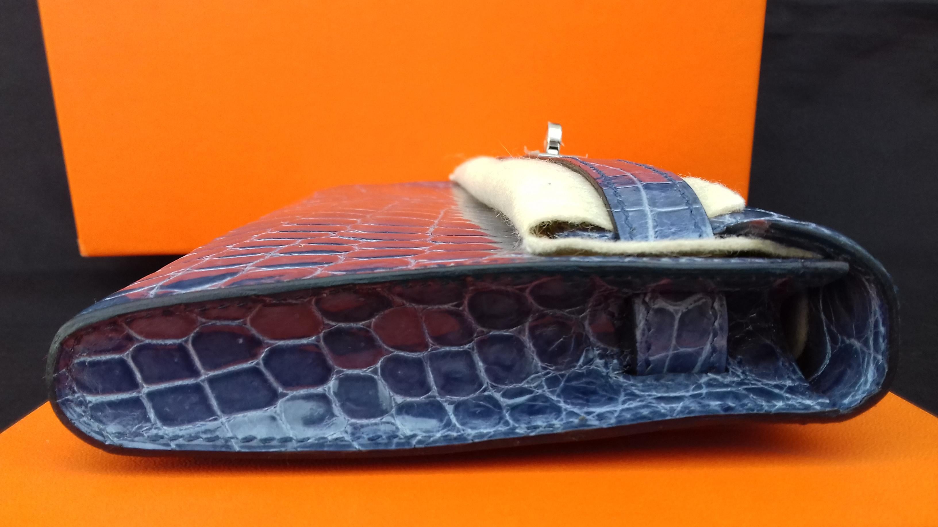 Exceptional Hermès Kelly Cut Pochette Clutch Crocodile Bleu Brighton Phw 11