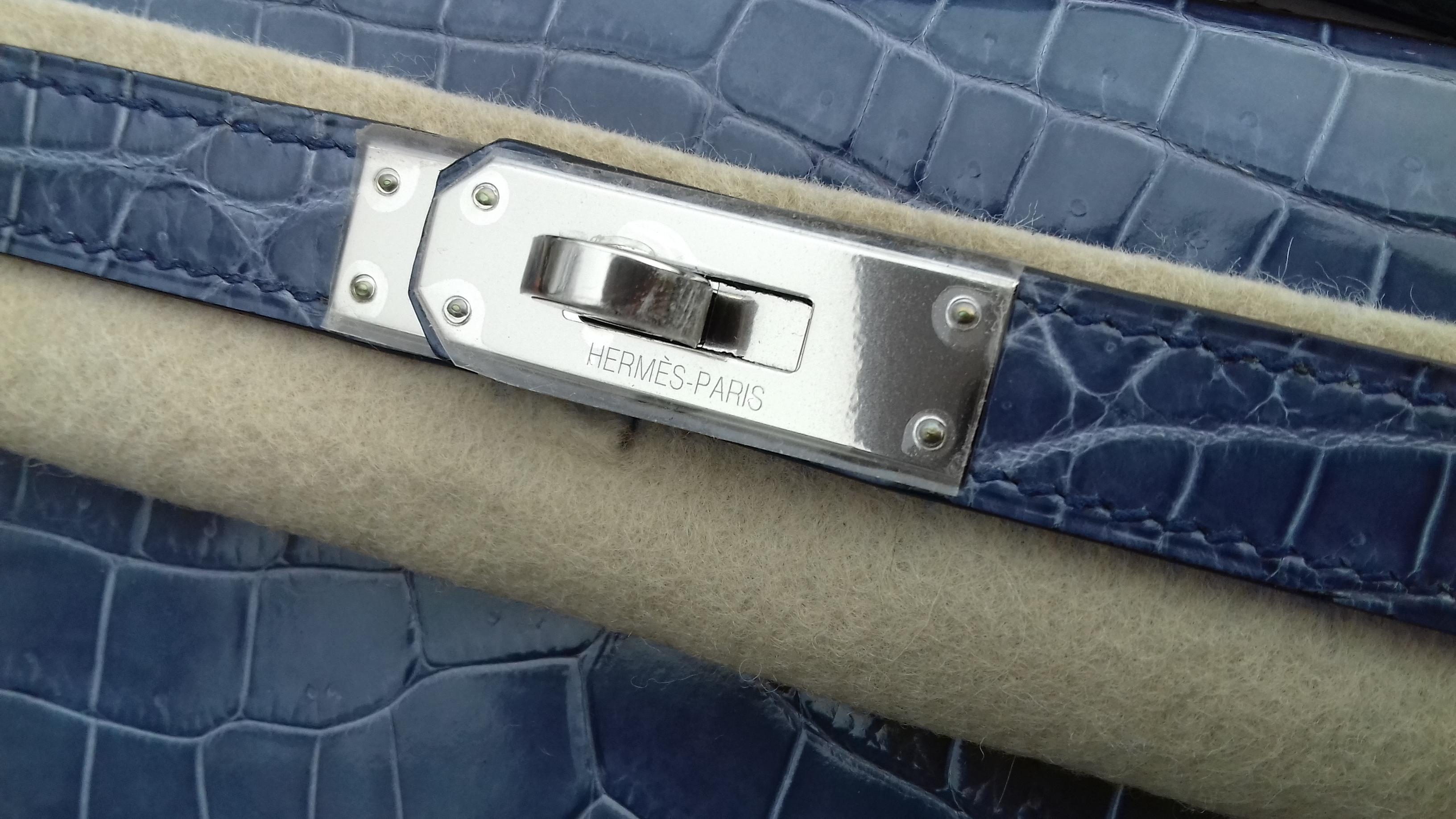 Exceptional Hermès Kelly Cut Pochette Clutch Crocodile Bleu Brighton Phw 12