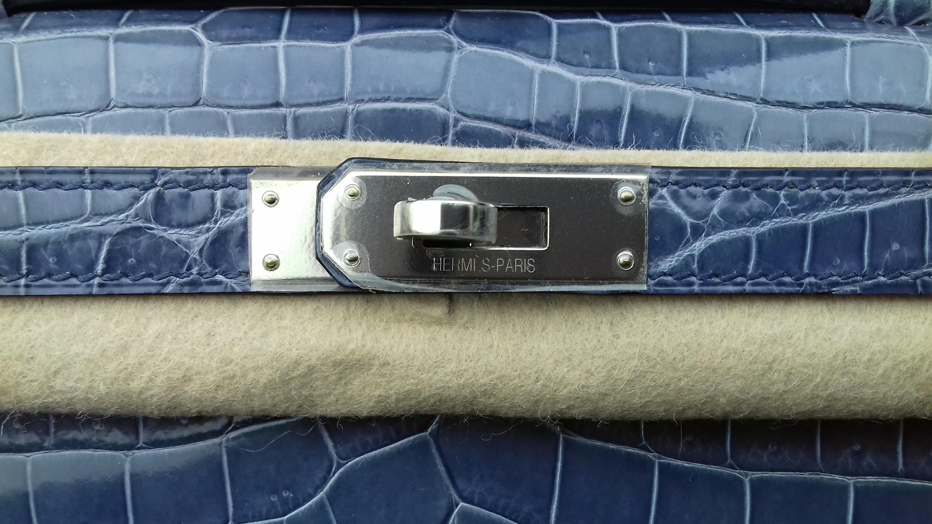 Exceptional Hermès Kelly Cut Pochette Clutch Crocodile Bleu Brighton Phw 13