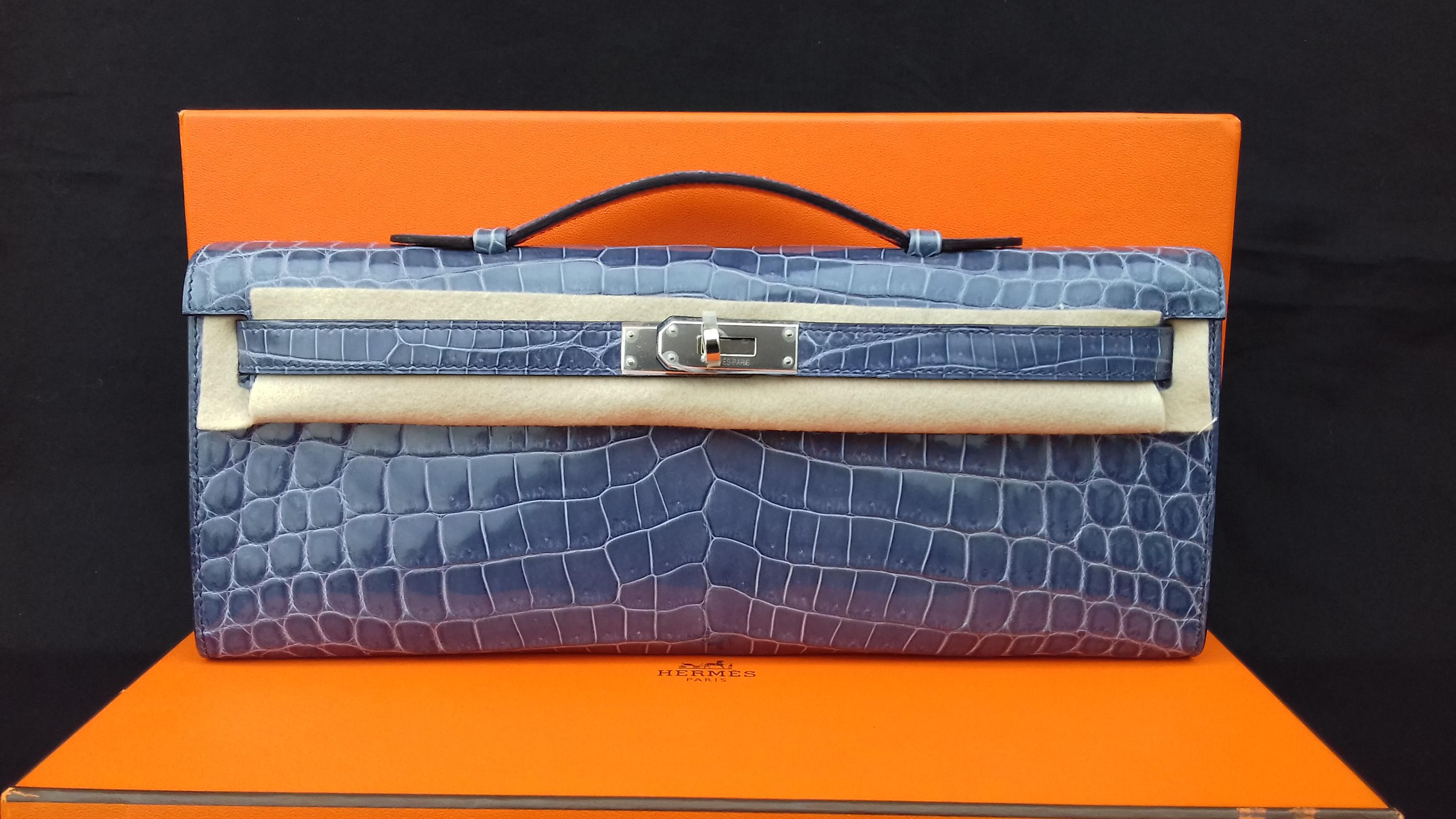 Hermes 30cm Shiny Blue Brighton Porosus Crocodile Birkin Bag with, Lot  #56021