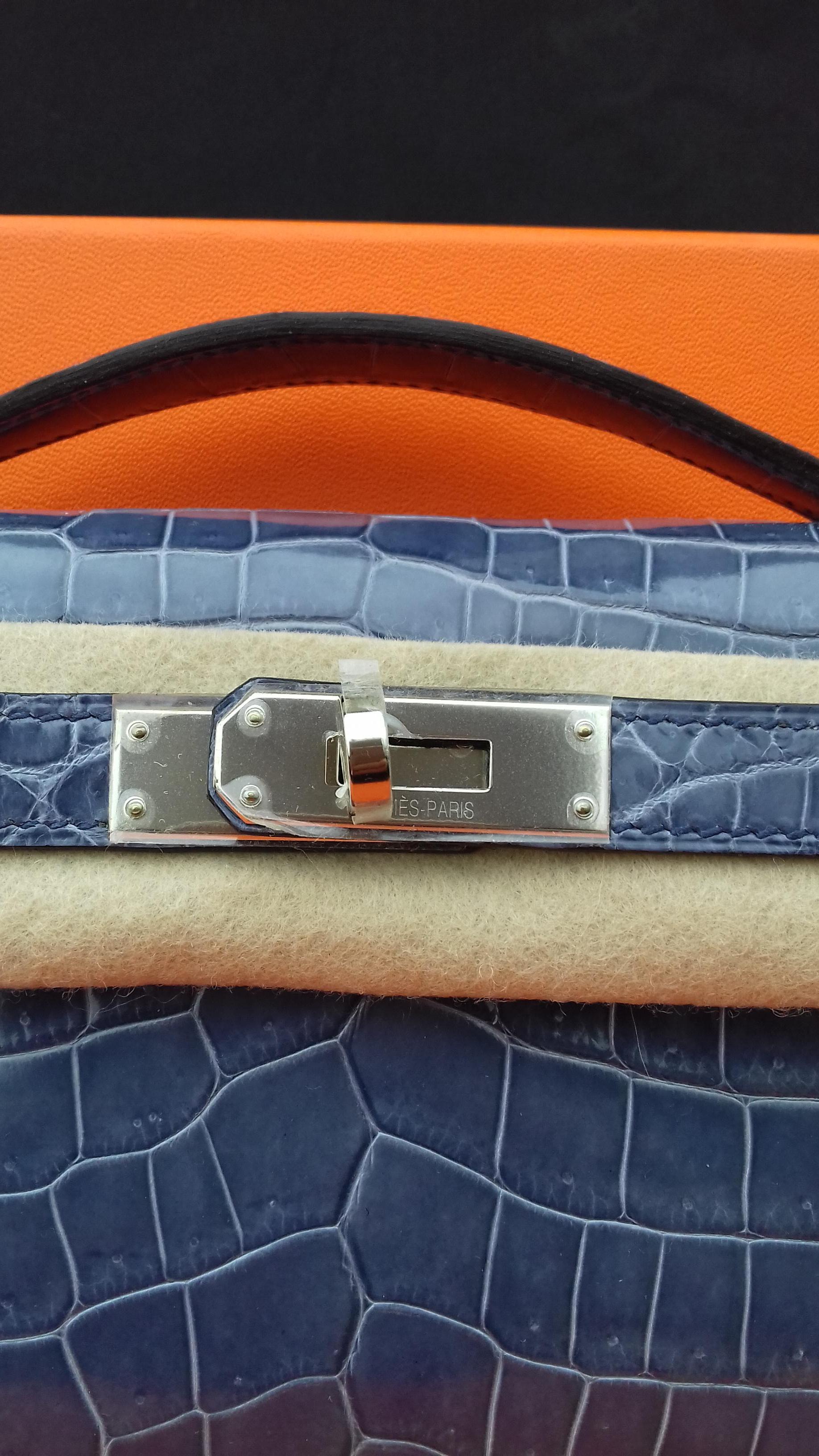 Black Exceptional Hermès Kelly Cut Pochette Clutch Crocodile Bleu Brighton Phw