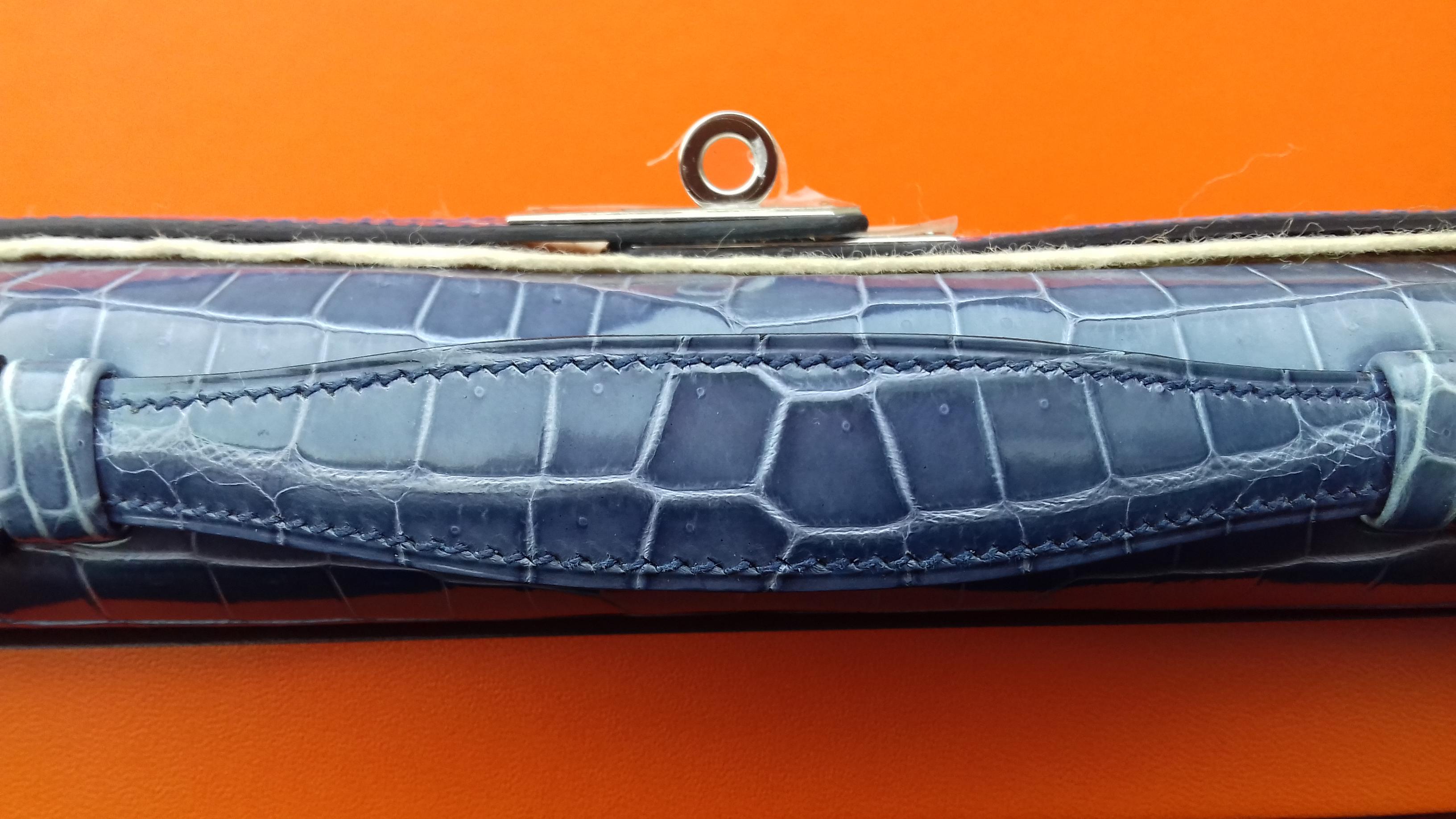 Exceptional Hermès Kelly Cut Pochette Clutch Crocodile Bleu Brighton Phw 3