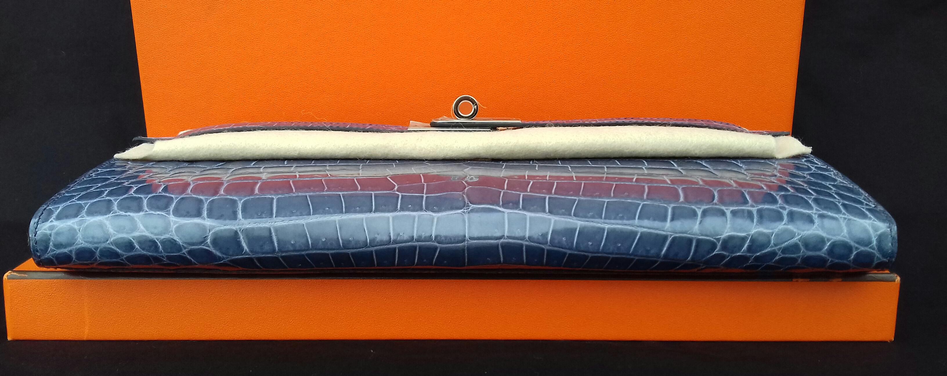 Exceptional Hermès Kelly Cut Pochette Clutch Crocodile Bleu Brighton Phw 4