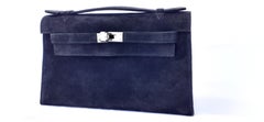 Exceptional Hermès Kelly Pochette Handbag Black Doblis Suede Leather Phw