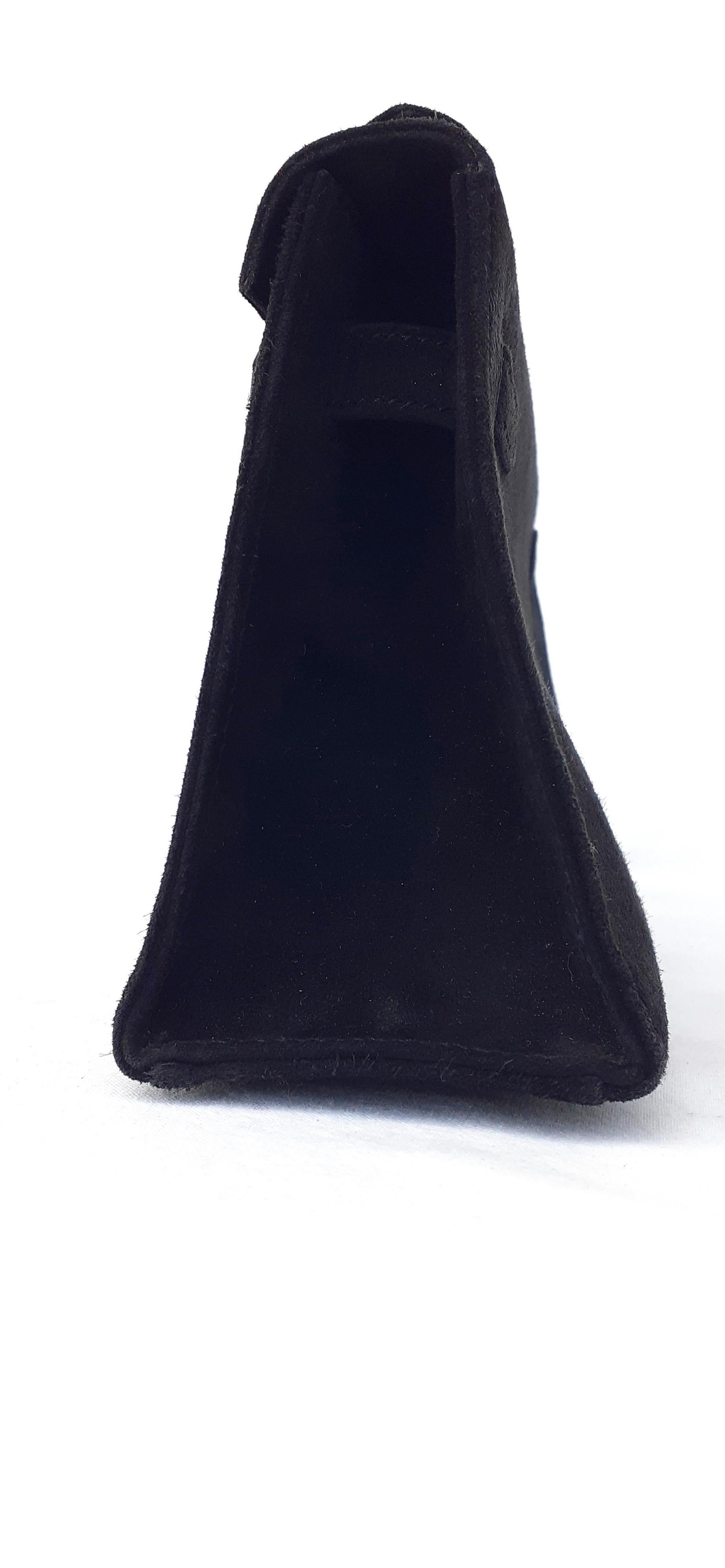 Women's Exceptional Hermès Kelly Pochette Handbag Black Doblis Suede Leather Phw 