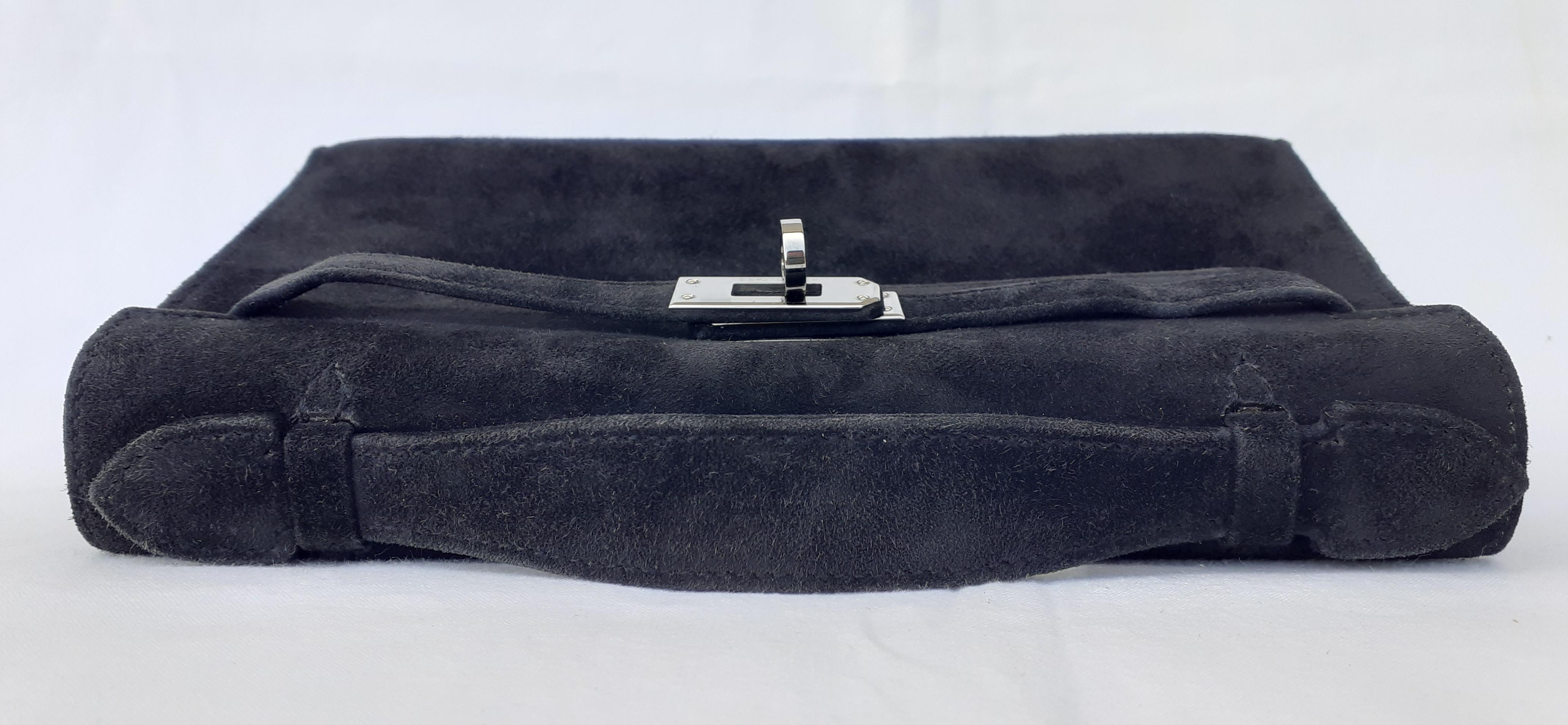 Exceptional Hermès Kelly Pochette Handbag Black Doblis Suede Leather Phw  5