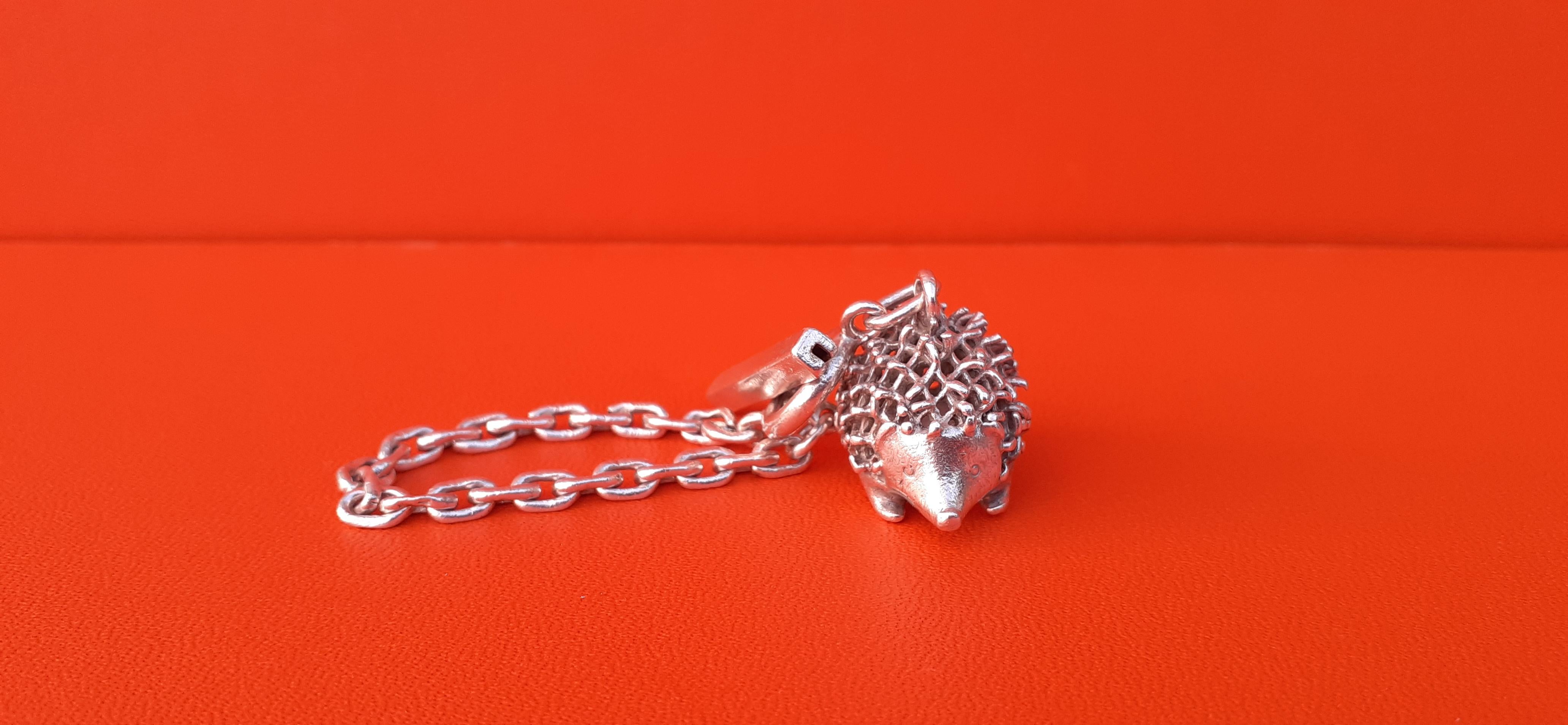 Beige Exceptional Hermès Key Chain Charm Cute Hedgehog in Silver For Sale