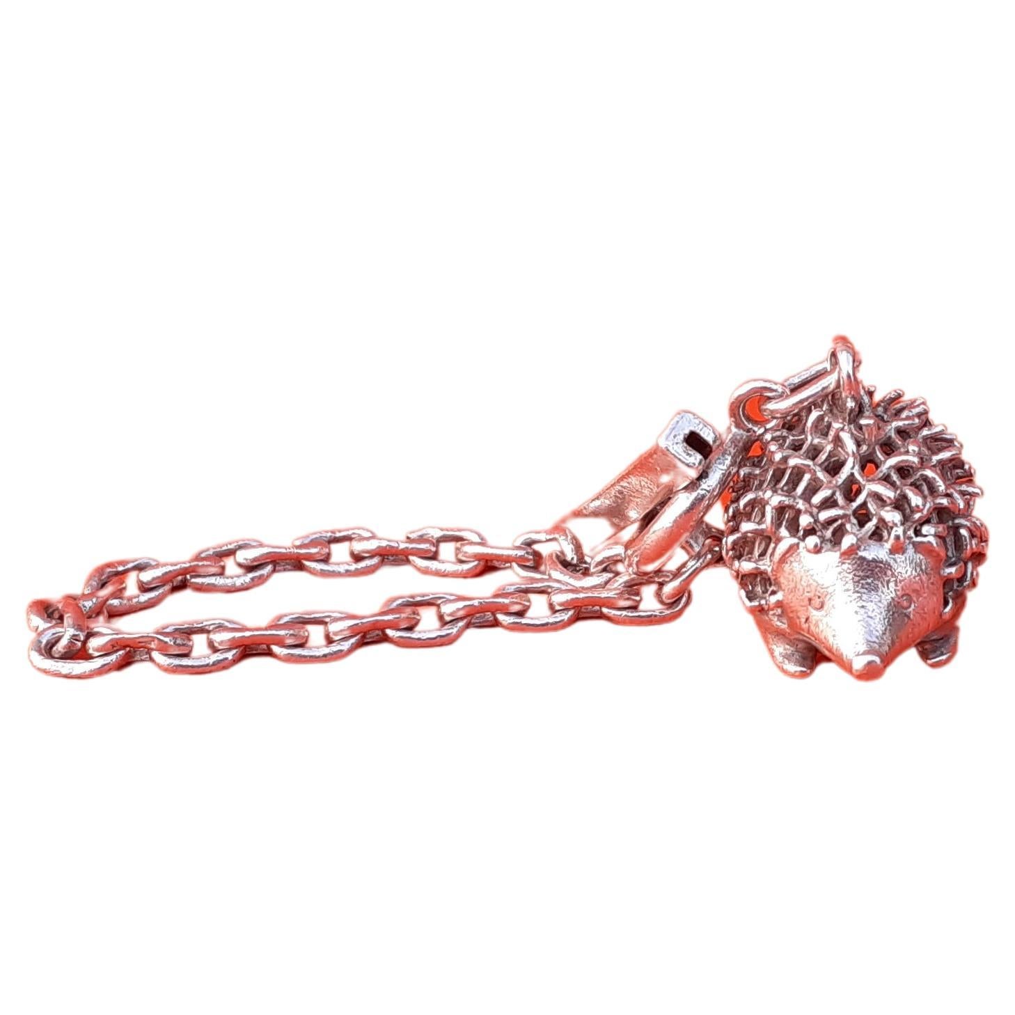 Exceptional Hermès Key Chain Charm Cute Hedgehog in Silver For Sale