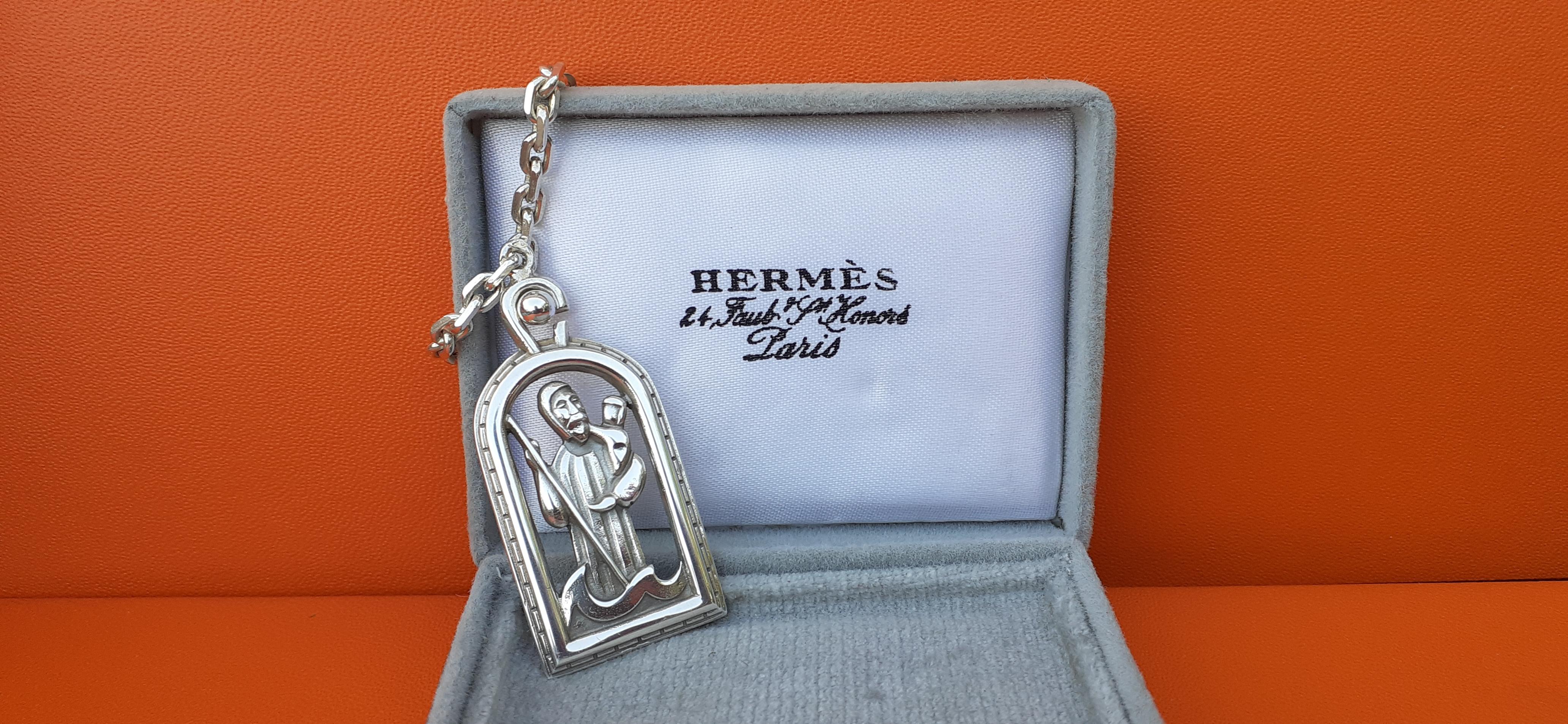 Exceptional Hermès Keychain Saint Christopher Patron Saint of Travelers Silver For Sale 9