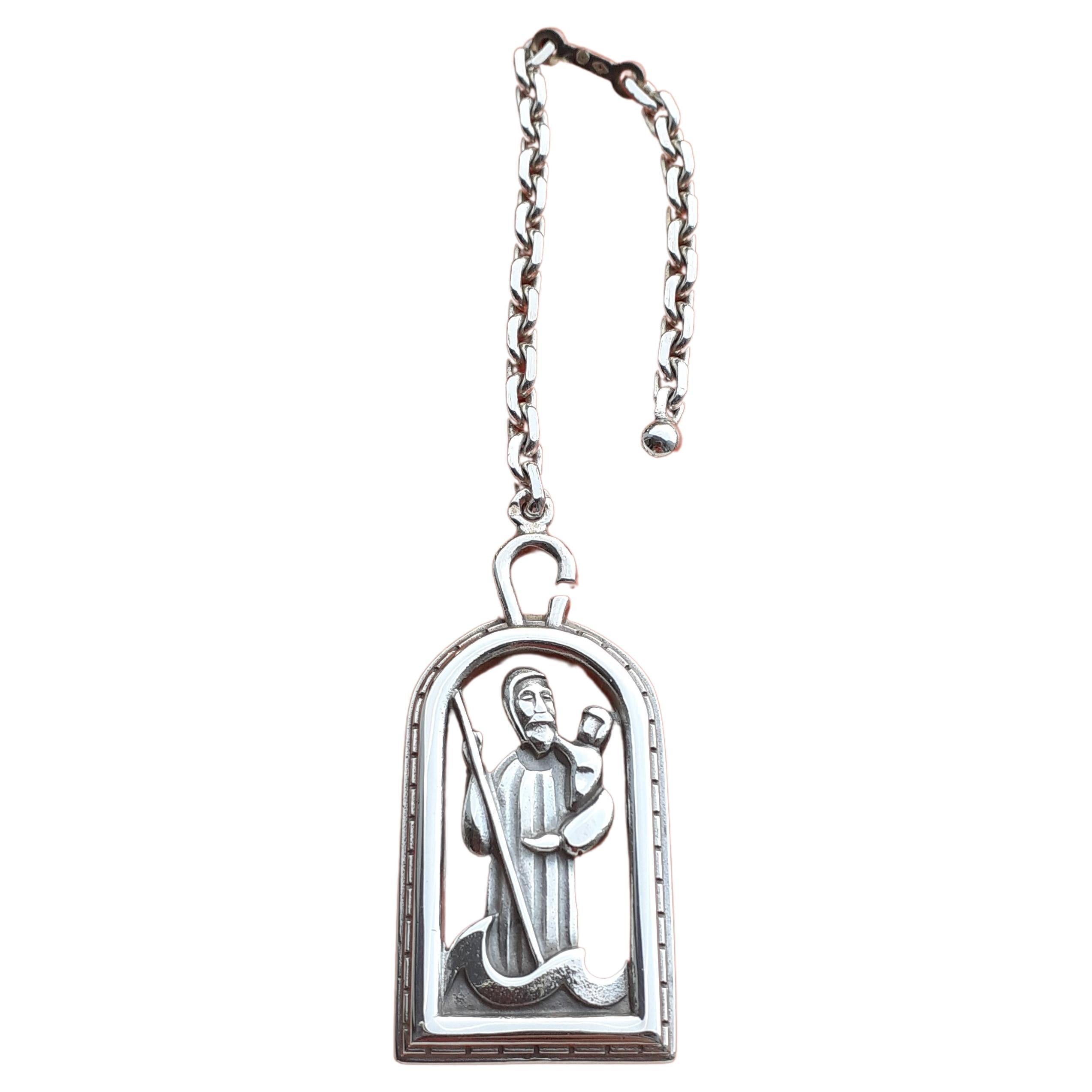 Exceptionnel Hermès Keychain Saint Christopher Patron of Travelers Silver en vente