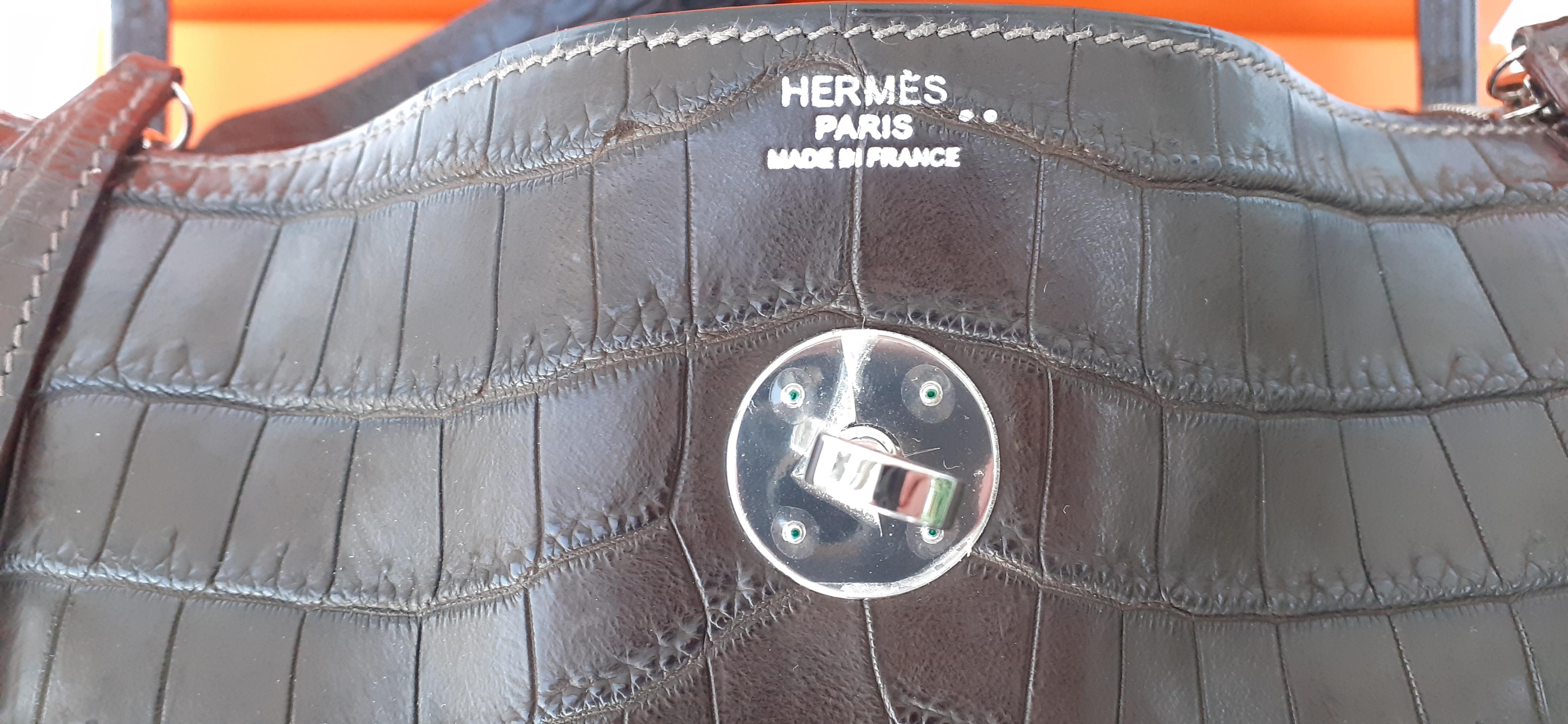 Exceptional Hermès Lindy Hand Bag Mat Gris Elephant Crocodile Phw 30 cm 3