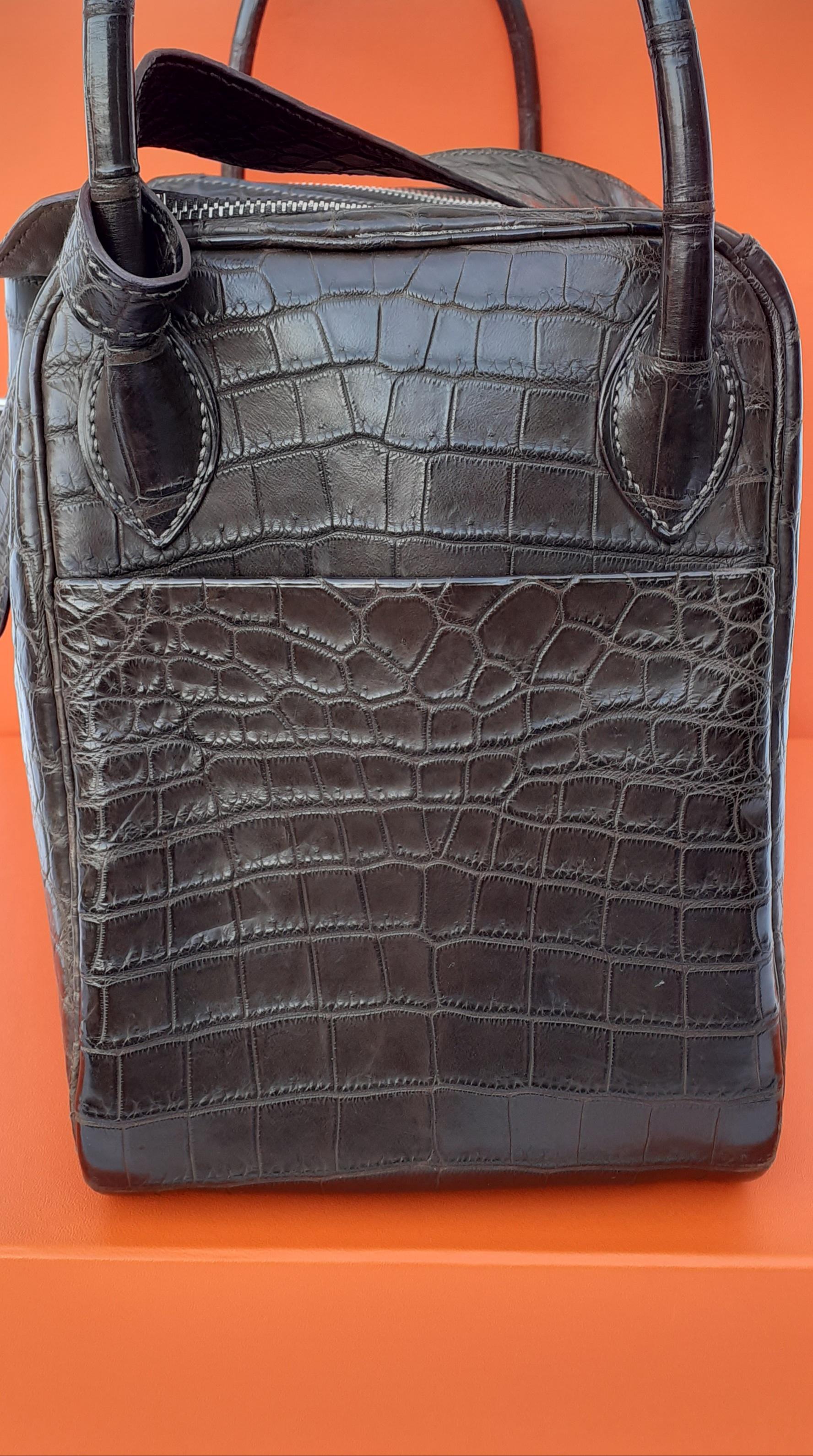 Exceptional Hermès Lindy Hand Bag Mat Gris Elephant Crocodile Phw 30 cm 7