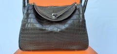 Exceptional Hermès Lindy Hand Bag Mat Gris Elephant Crocodile Phw 30 cm