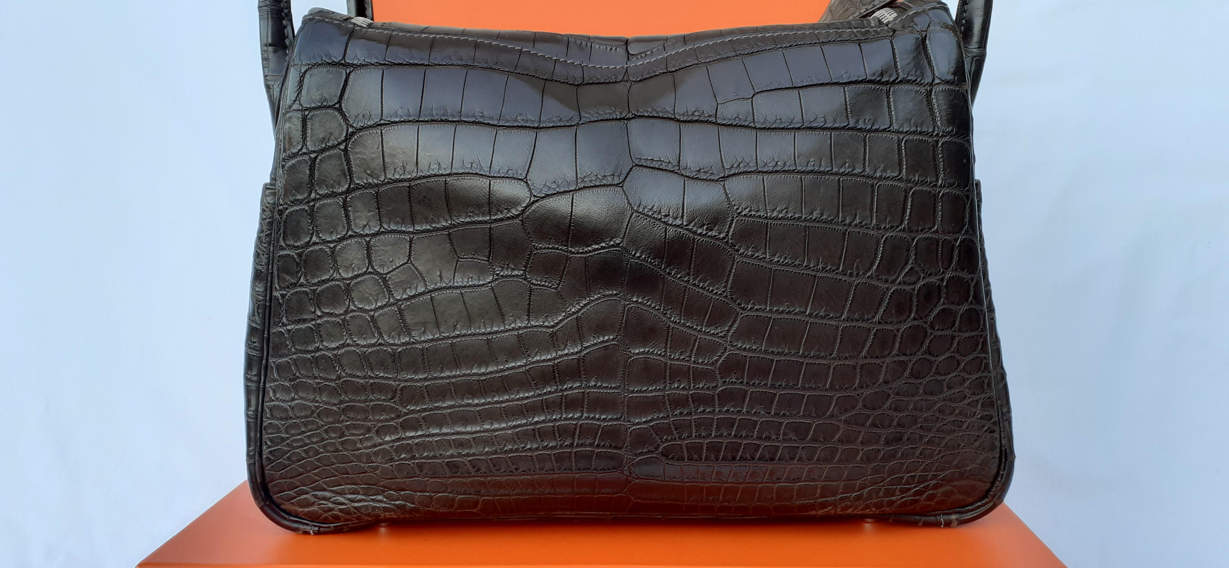 Exceptional Hermès Lindy Hand Bag Mat Gris Elephant Crocodile Phw 30 cm 2