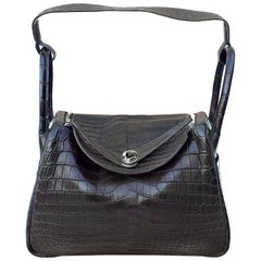 Exceptional Hermès Lindy Hand Bag Mat Gris Elephant Crocodile Phw 30 cm