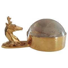 Exceptional Hermès Magnifying Glass Paperweight Golden Deer Shaped
