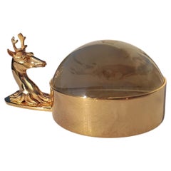 Exceptional Hermès Magnifying Glass Paperweight Golden Deer Shaped