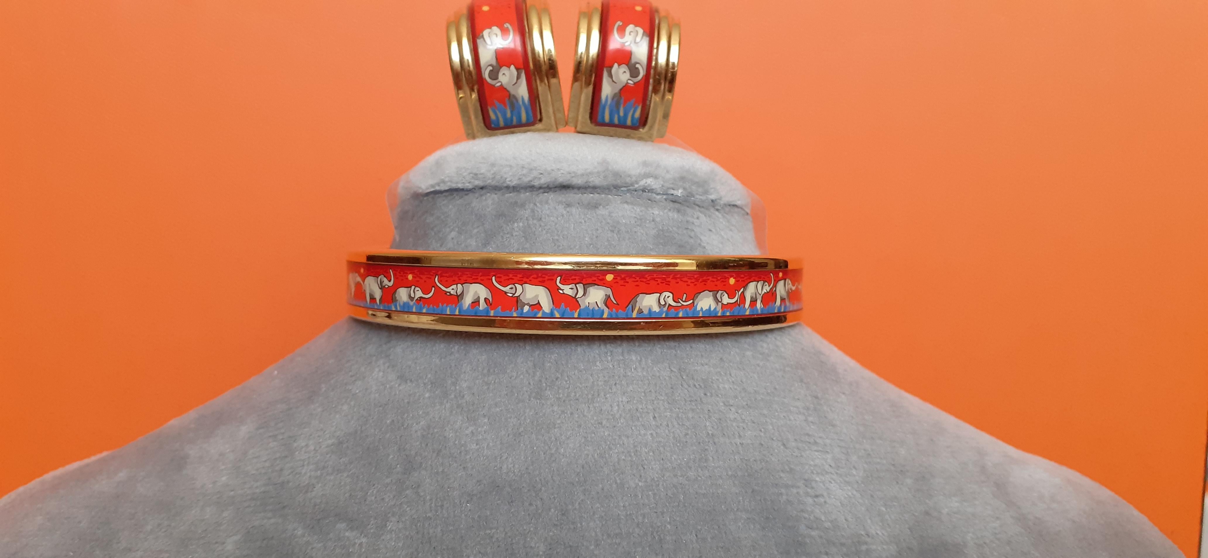 Exceptional Hermès Matching Set Bracelet Earrings Elephants Grazing Red Ghw 65 1