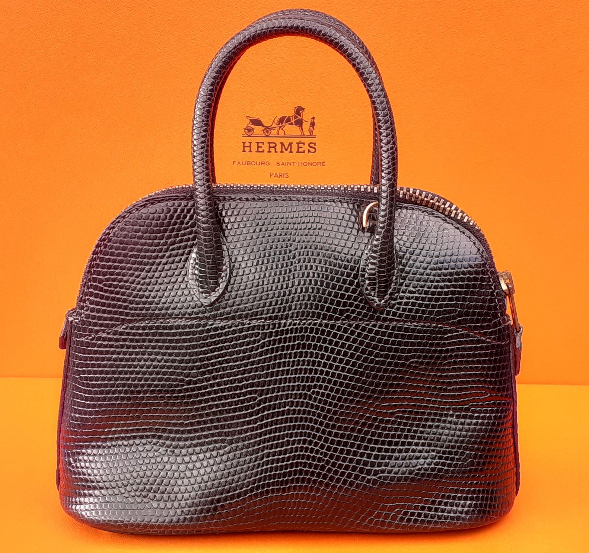 Women's Exceptional Hermès Micro Bolide Bag Black Lizard Golden Hdw 16 cm RARE