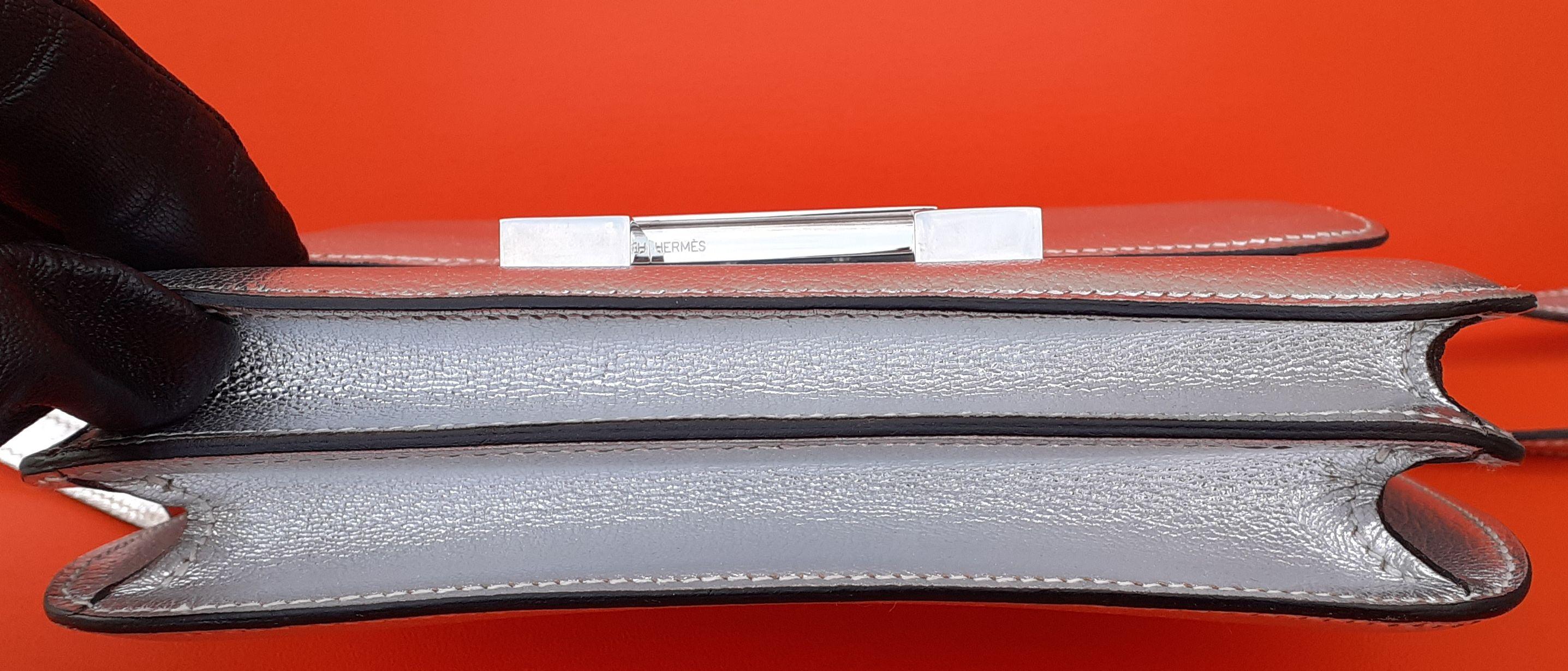 Exceptionnel Hermès Mini Constance Metallic Silver Chevre Leather Phw 18 cm  en vente 9