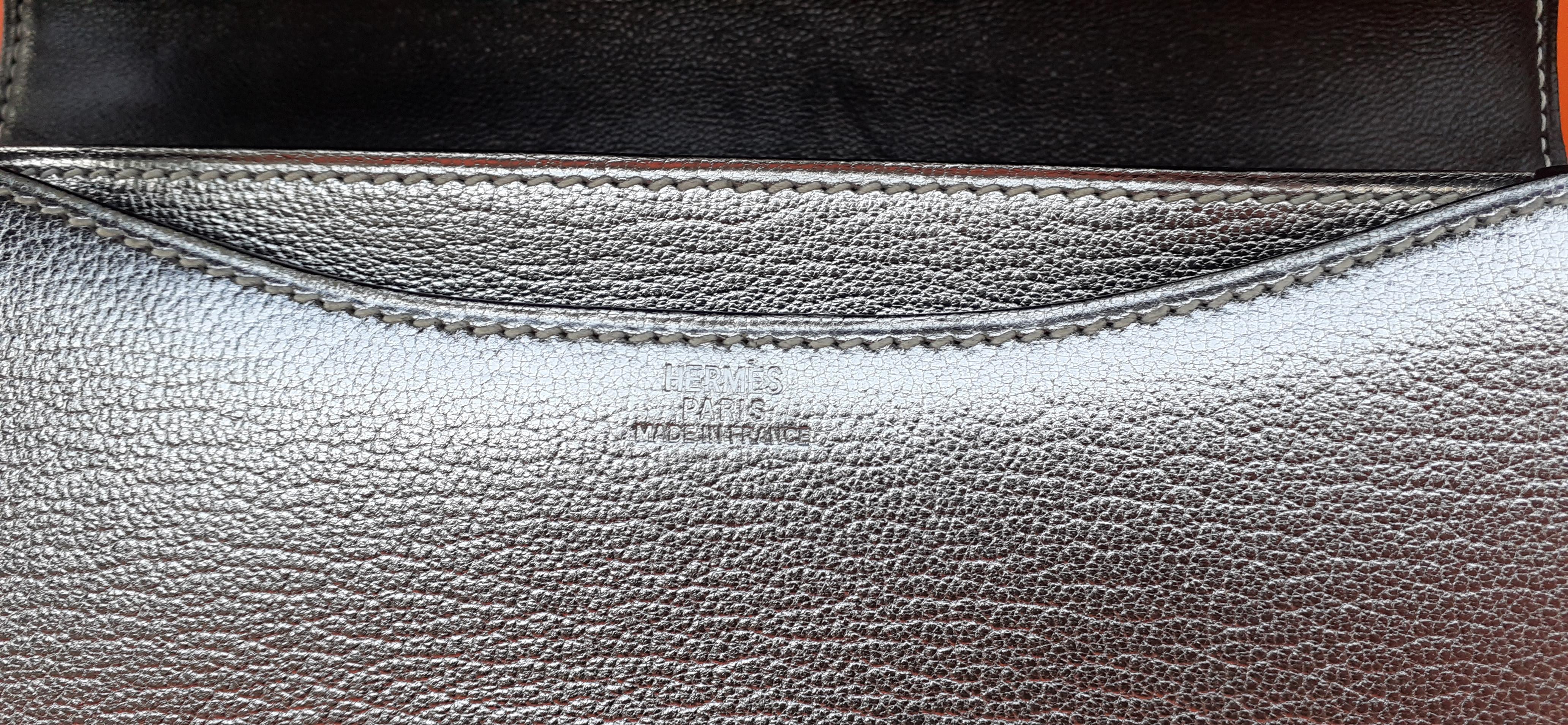 Außergewöhnliche Hermès Mini Constance Metallic Silber Chevre Leder Phw 18 cm  im Angebot 10