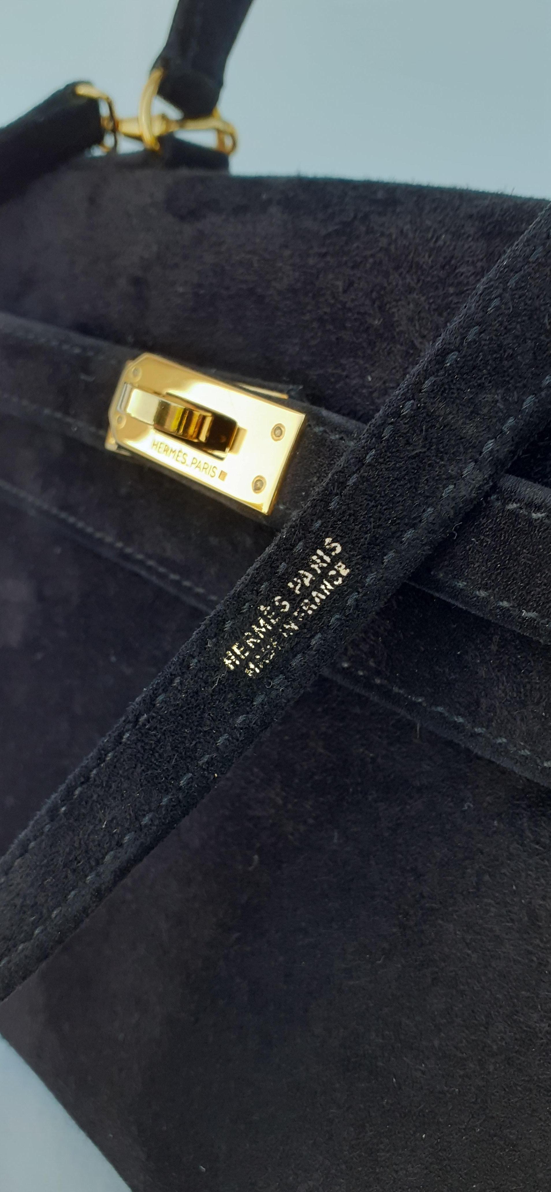 Rare Hermès Mini Kelly 20 cm Sellier Bag Full Doblis Suede Black Ghw 5