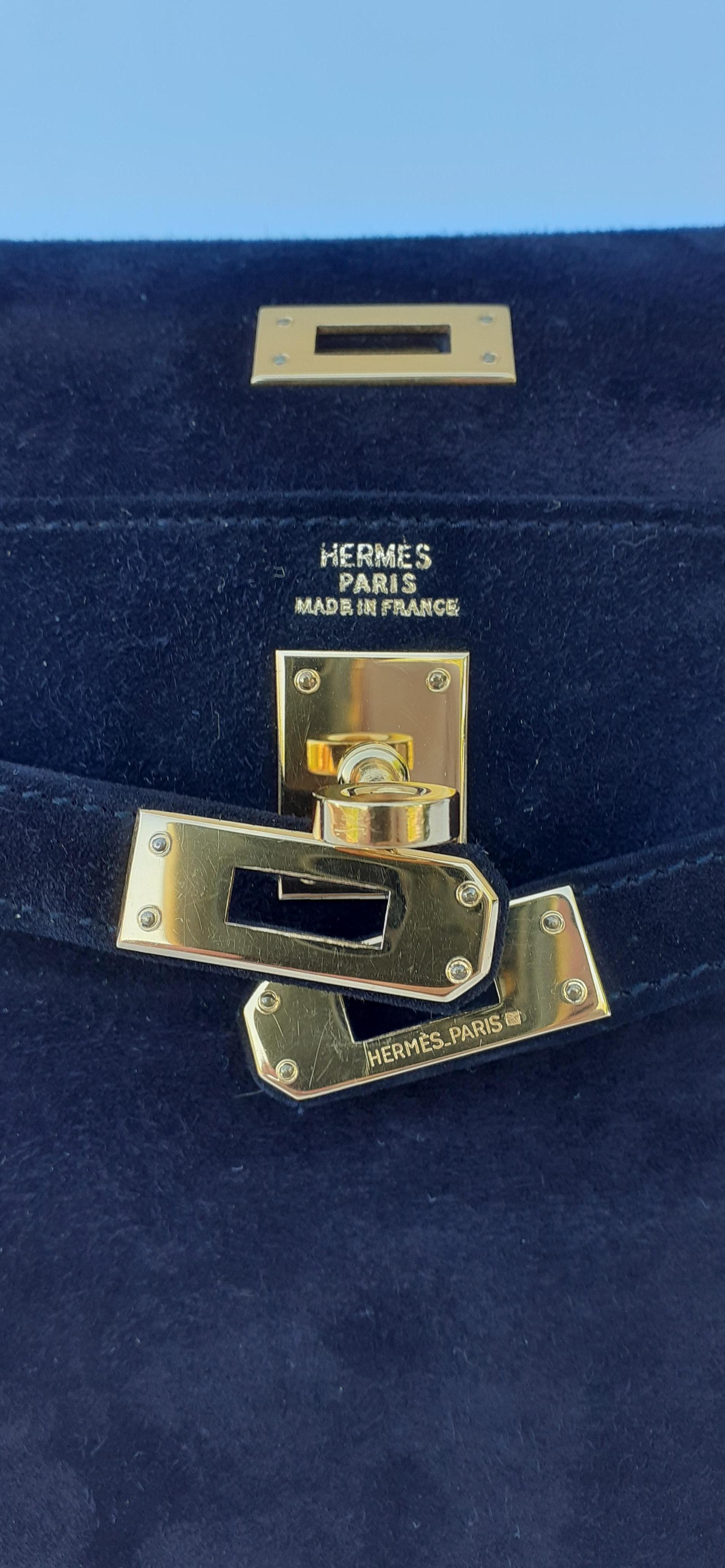 Rare Hermès Mini Kelly 20 cm Sellier Bag Full Doblis Suede Black Ghw 6