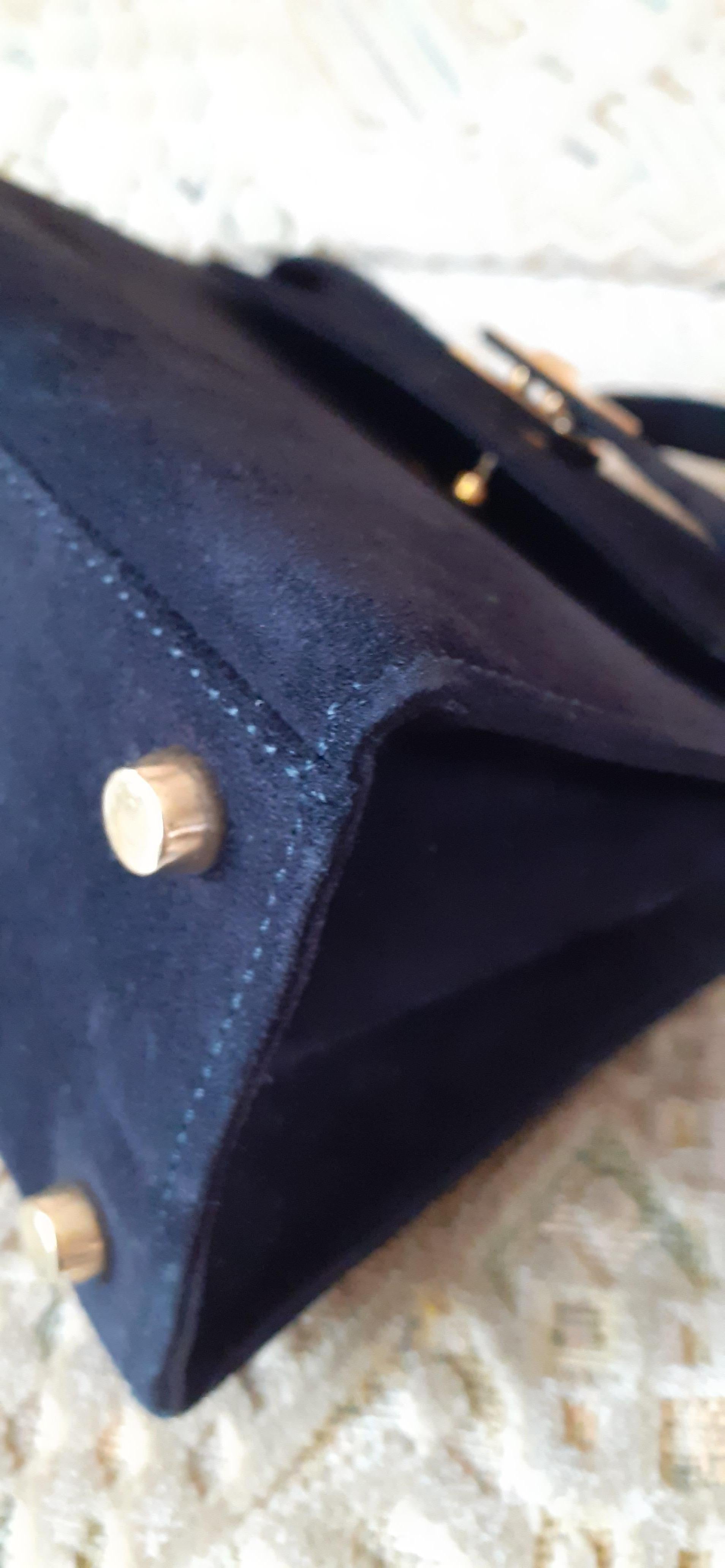 Rare Hermès Mini Kelly 20 cm Sellier Bag Full Doblis Suede Black Ghw 1