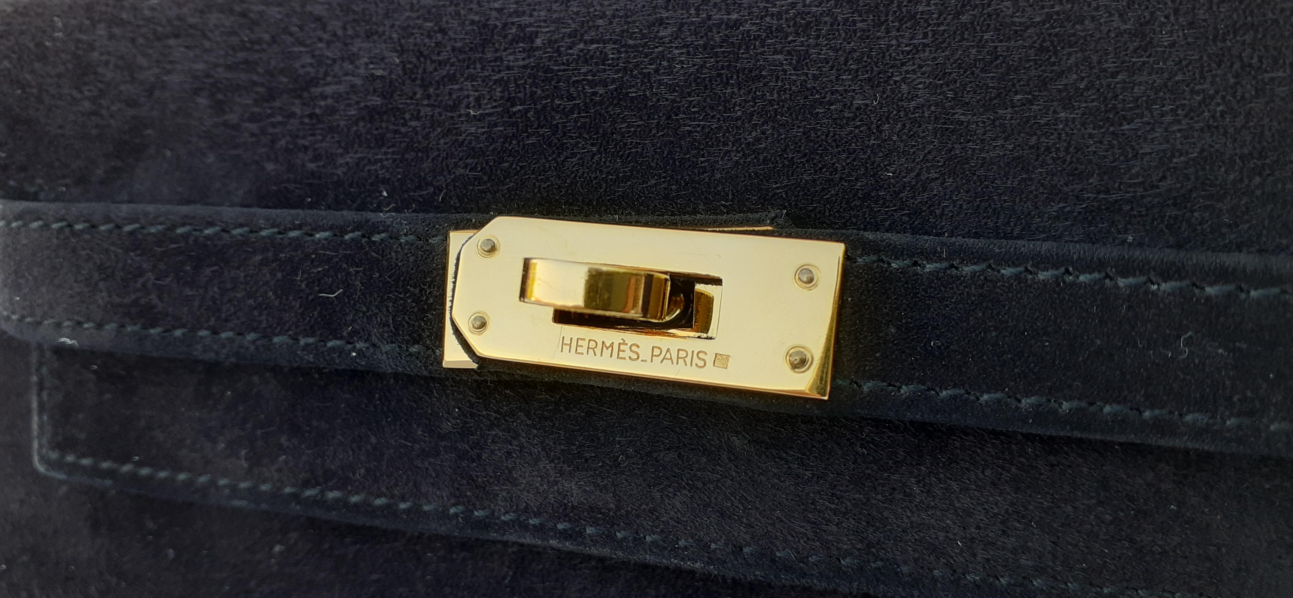 Rare Hermès Mini Kelly 20 cm Sellier Bag Full Doblis Suede Black Ghw 3
