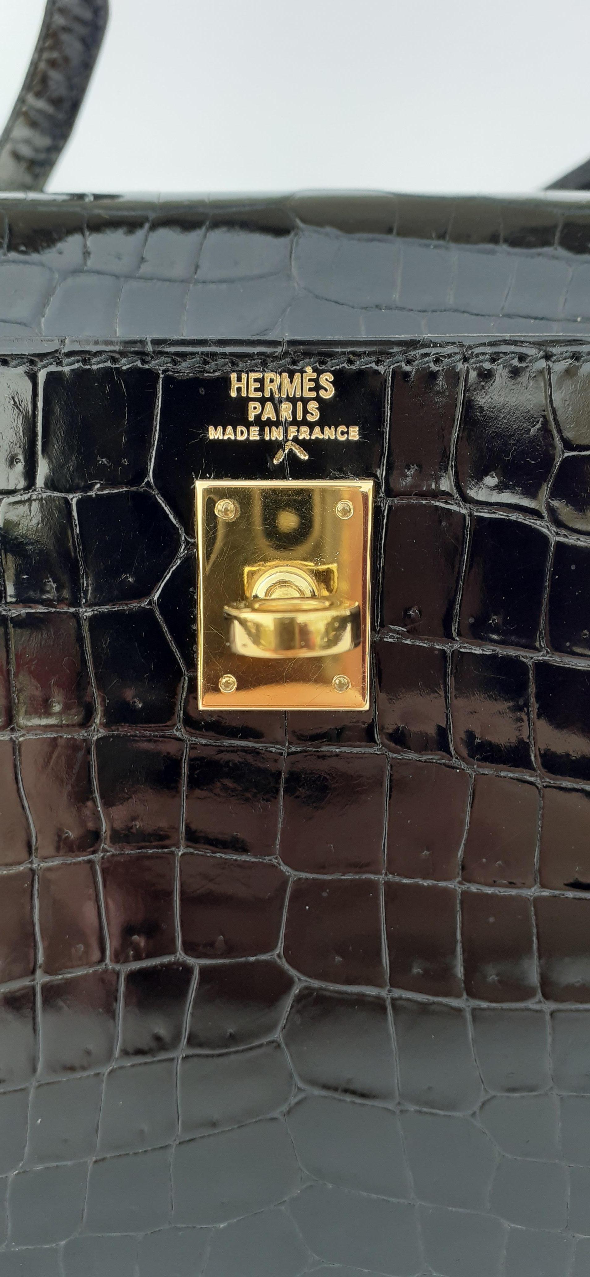 Exceptional Hermès Mini Kelly  Bag 20 cm Shiny Black Porosus Crocodile Ghw 9