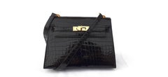 Exceptional Hermès Mini Kelly  Bag 20 cm Shiny Black Porosus Crocodile Ghw