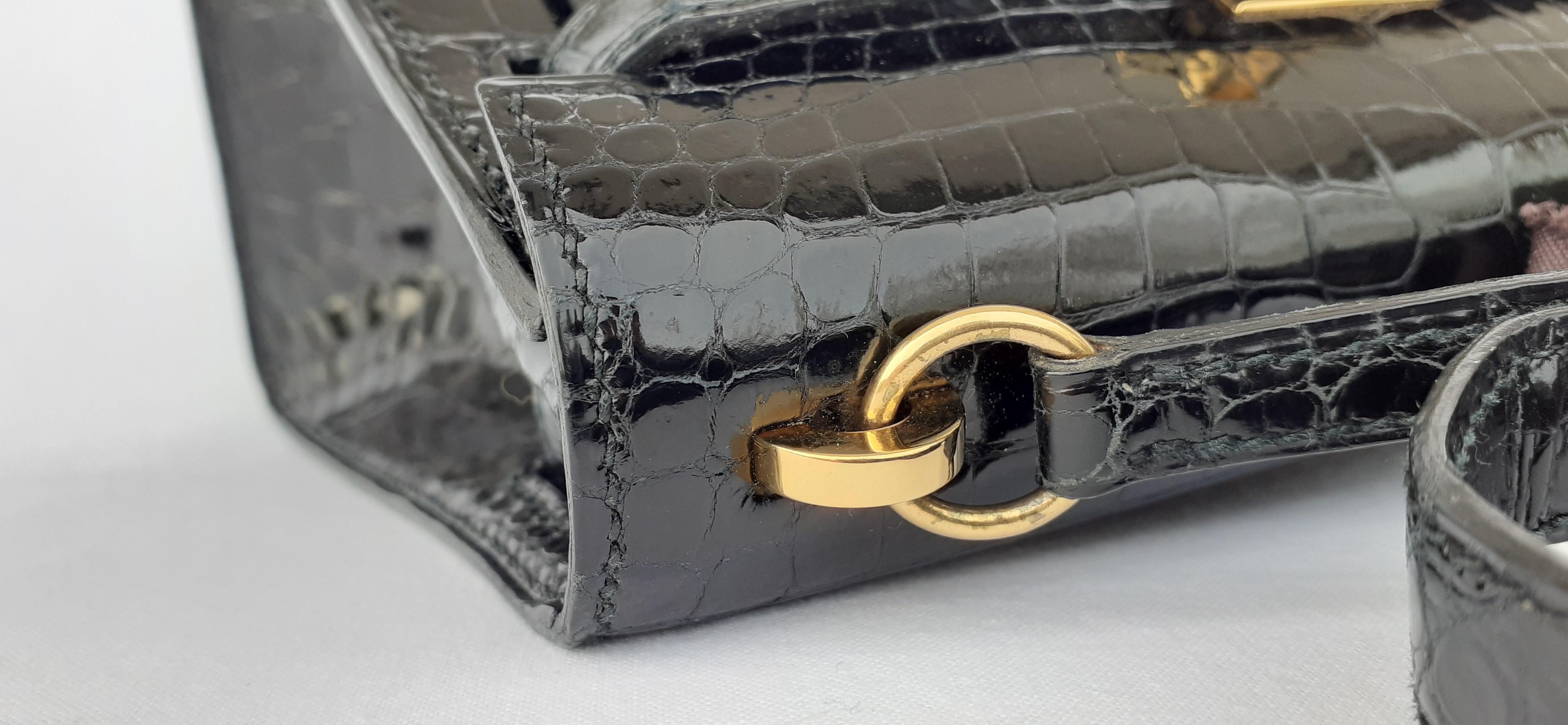 Exceptional Hermès Mini Kelly  Bag 20 cm Shiny Black Porosus Crocodile Ghw  2
