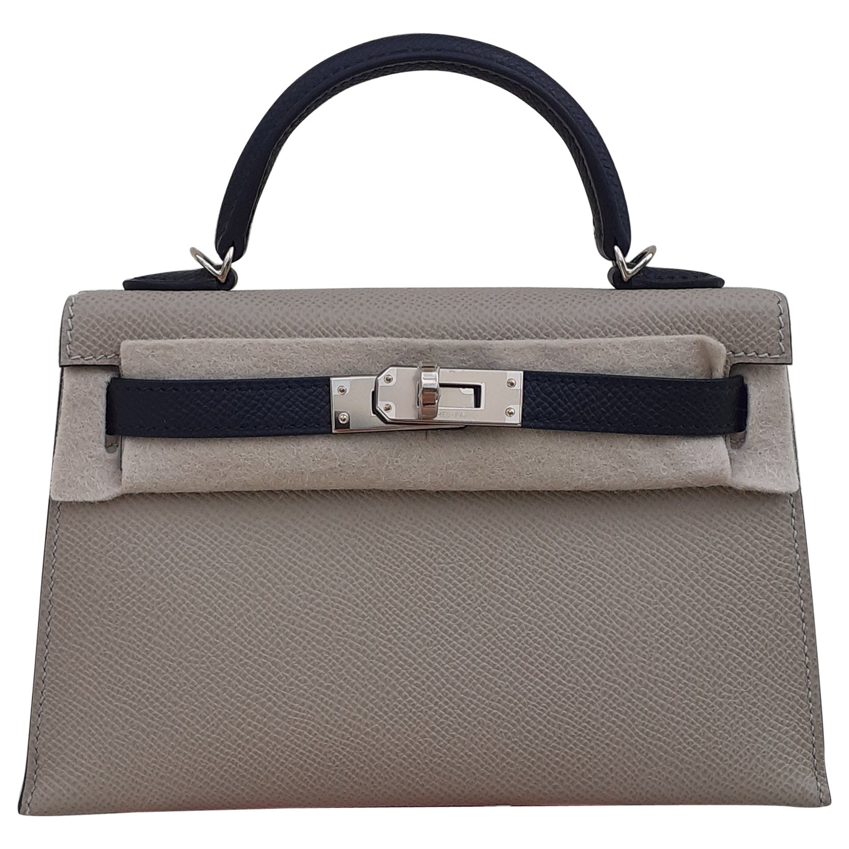 Exceptional Hermès Mini Kelly II Epsom Trench Black Permabrass Hdw SO