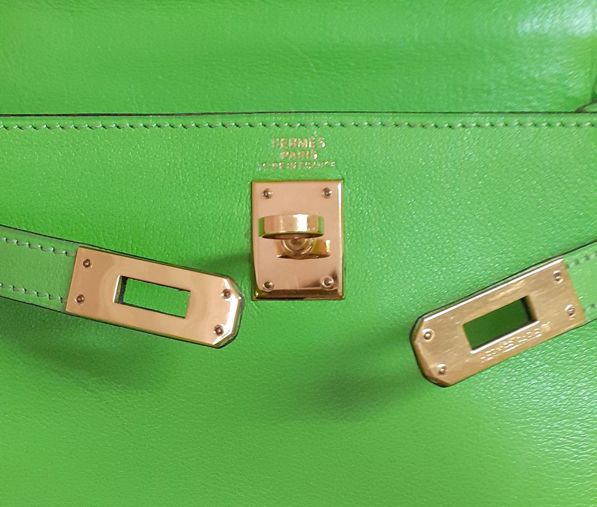 Exceptionnel Hermès Mini Kelly Retourné 20cm Gulliver Vert Cru Ghd RARE en vente 10