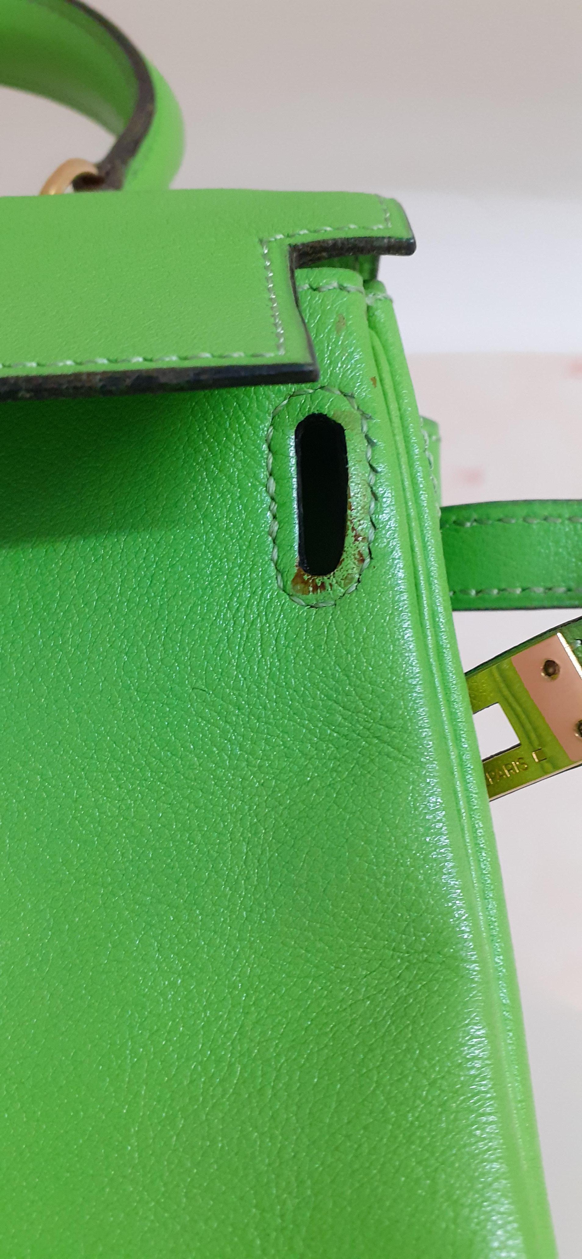 Exceptionnel Hermès Mini Kelly Retourné 20cm Gulliver Vert Cru Ghd RARE en vente 16