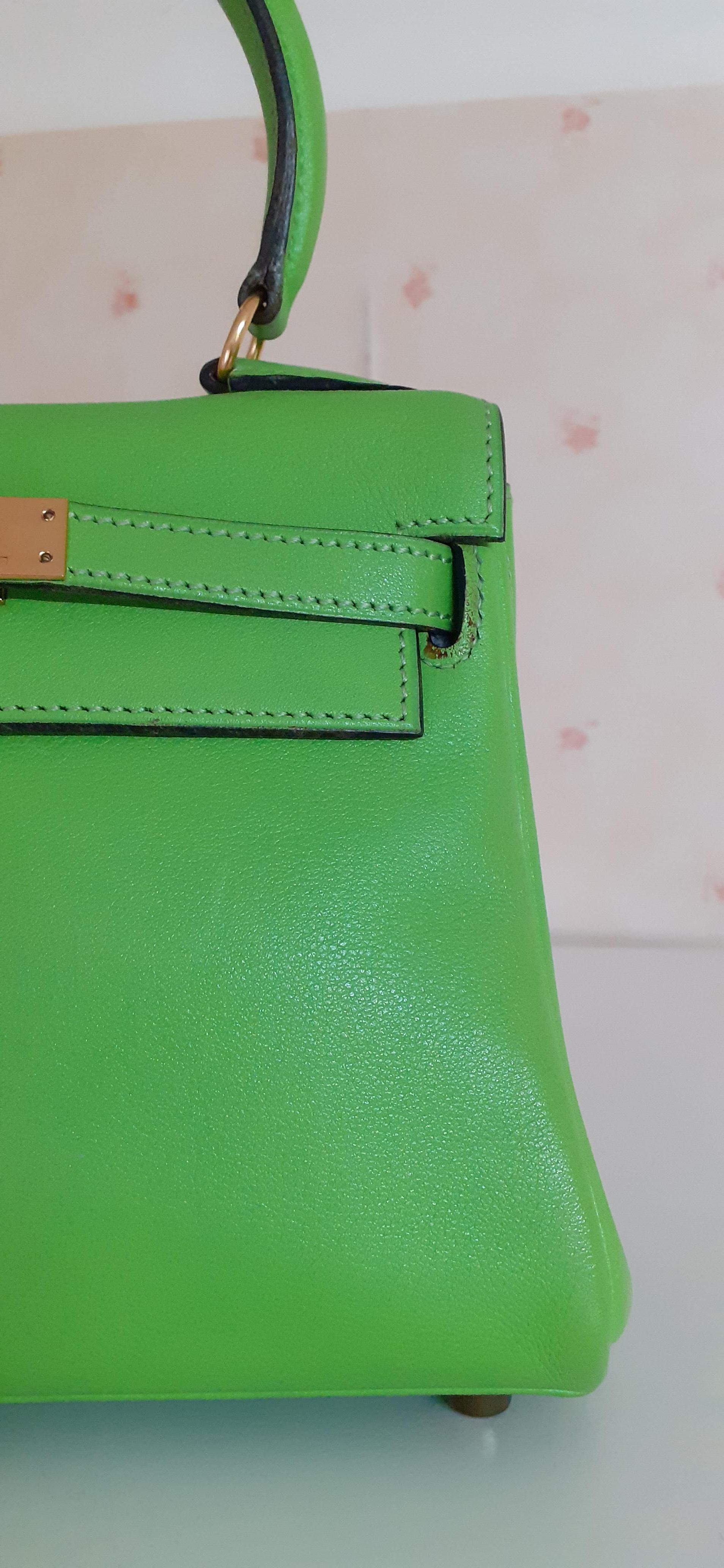 Exceptionnel Hermès Mini Kelly Retourné 20cm Gulliver Vert Cru Ghd RARE en vente 1