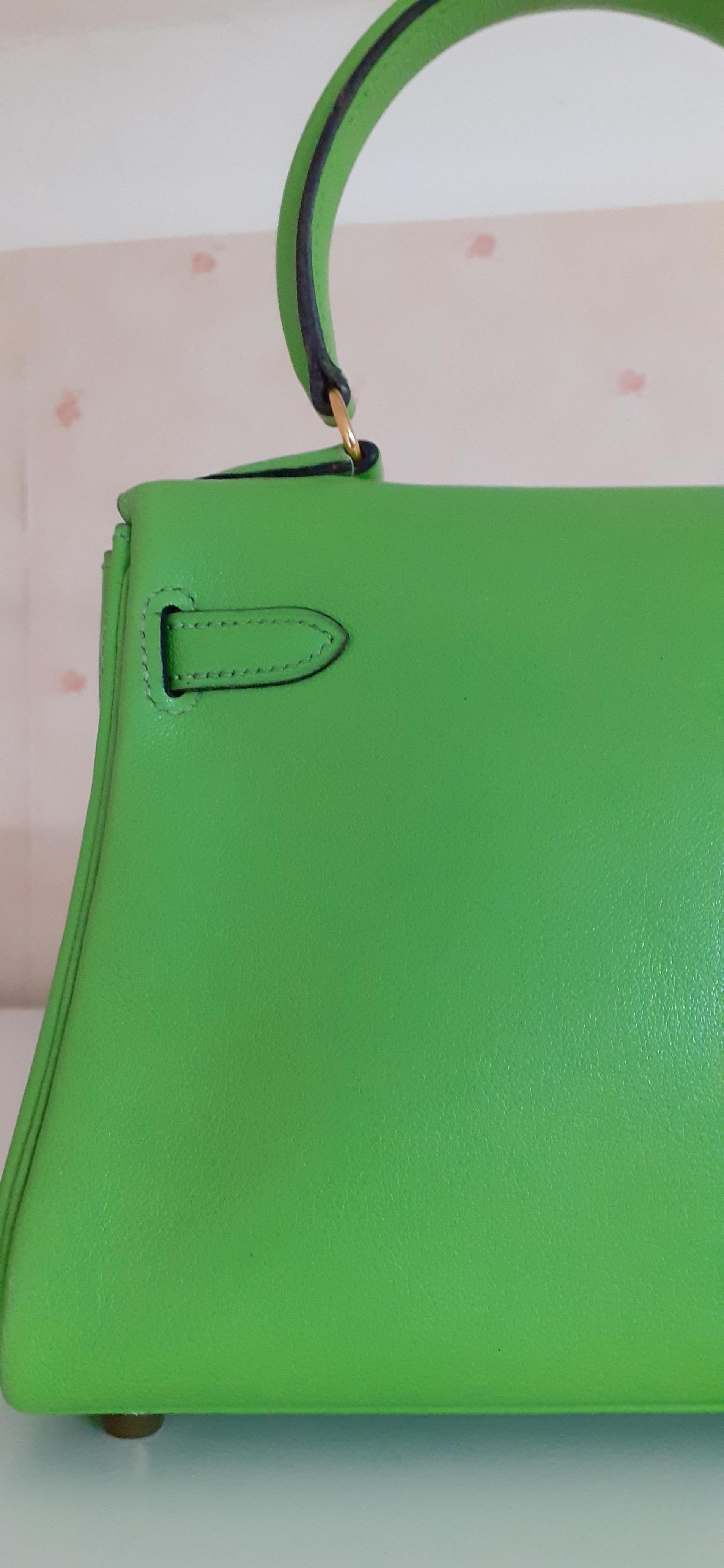 Außergewöhnliche Hermès Mini Kelly Retourné 20cm Gulliver Vert Cru Ghd RARE im Angebot 2