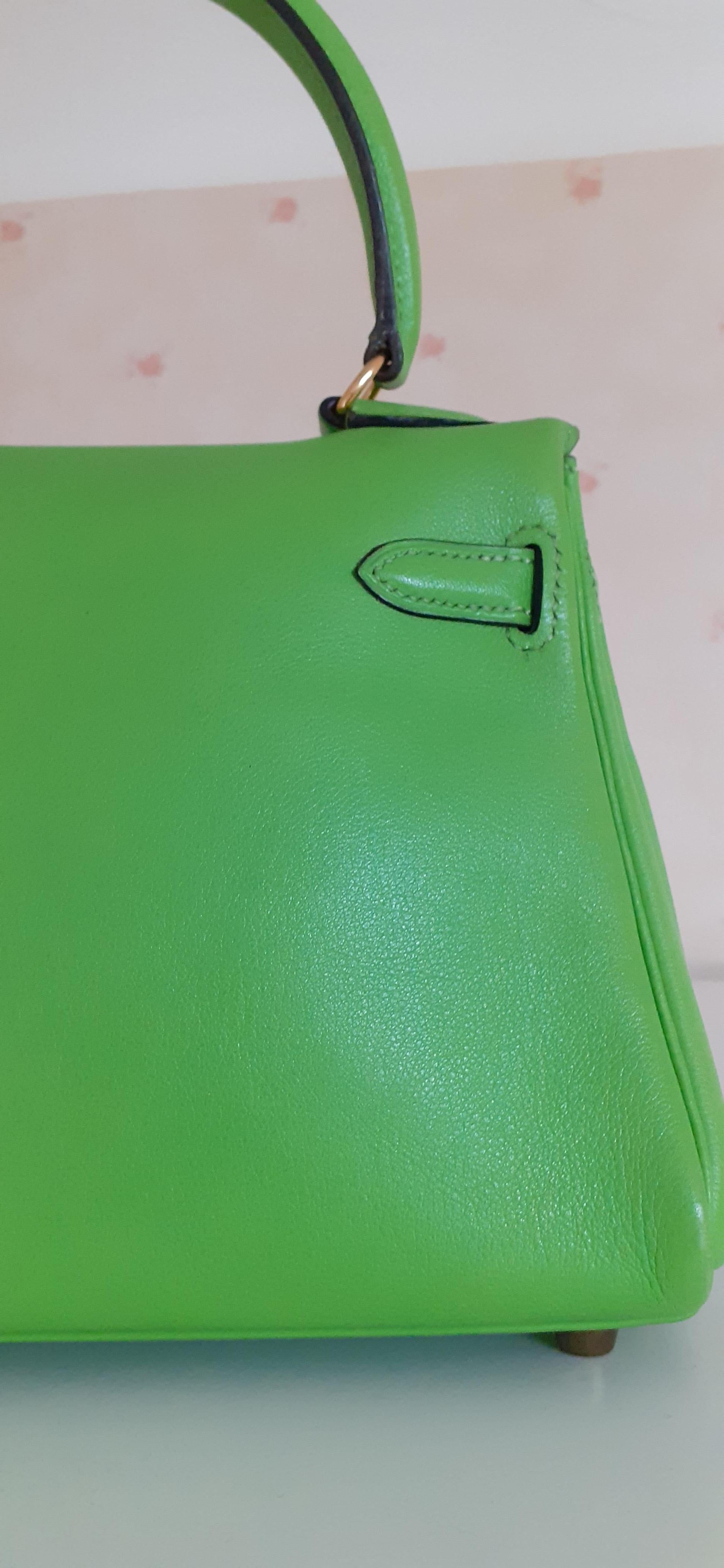 Exceptionnel Hermès Mini Kelly Retourné 20cm Gulliver Vert Cru Ghd RARE en vente 3