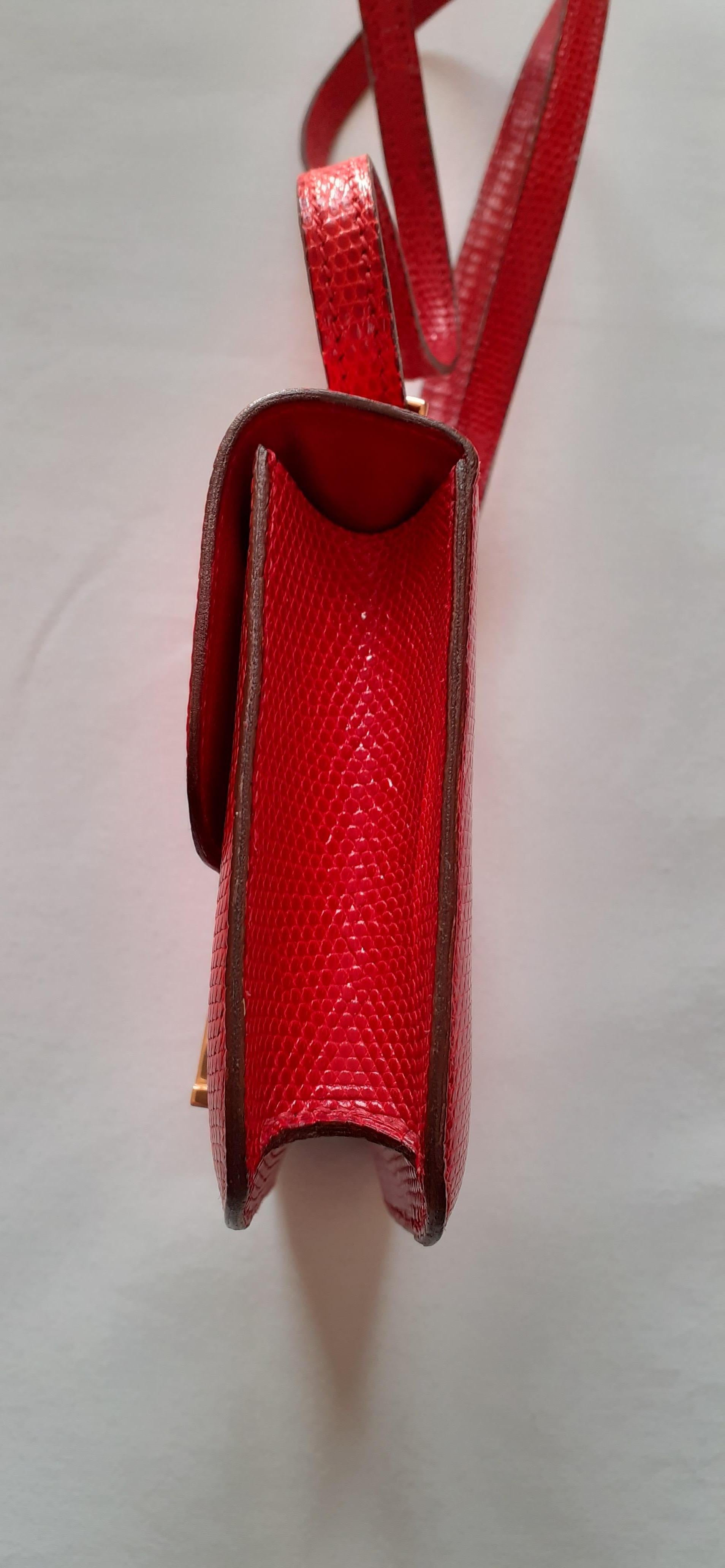 Exceptional Hermès Mini Micro Constance Red Lizard Gold Plated Hdw Rare 8