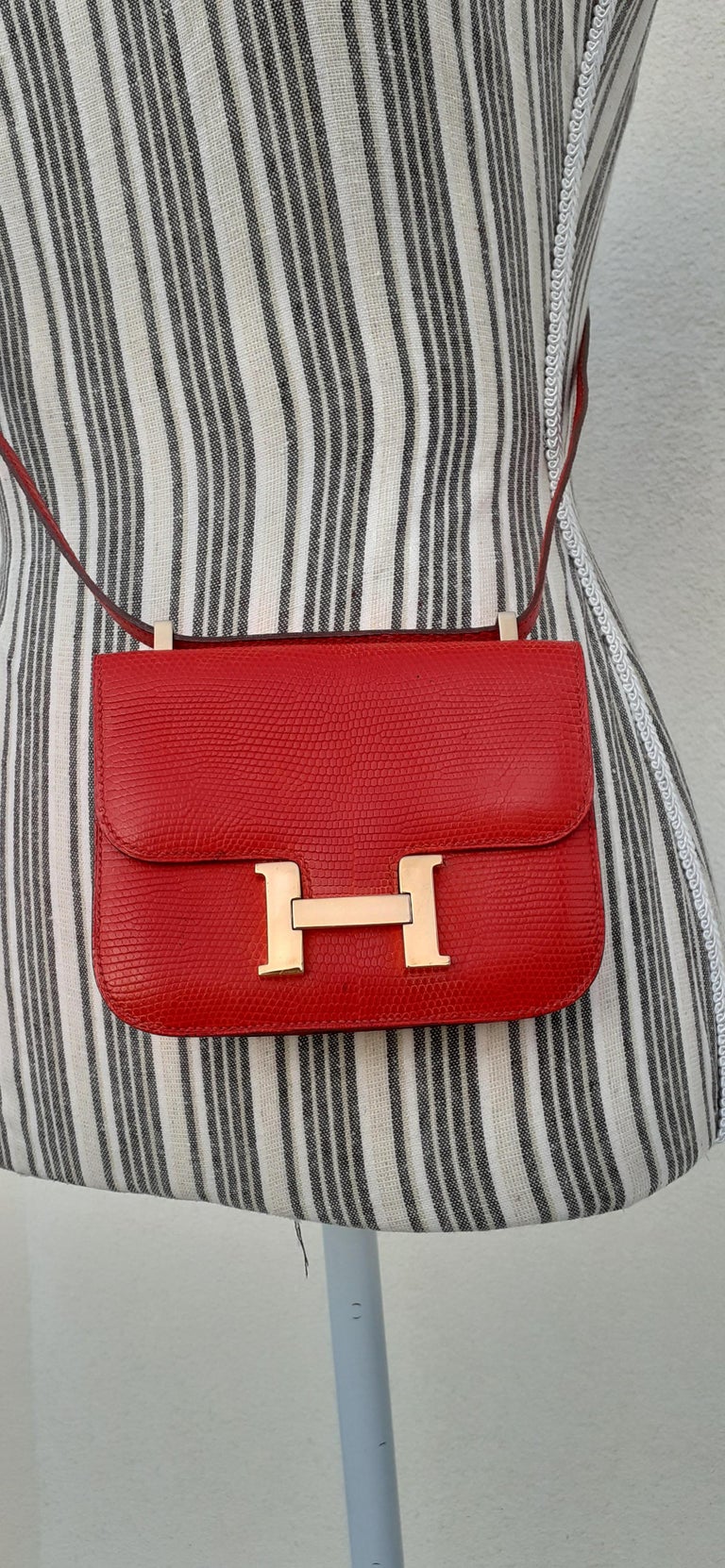 Exceptional Hermès Mini Micro Constance Red Lizard Gold Plated Hdw Rare at  1stDibs