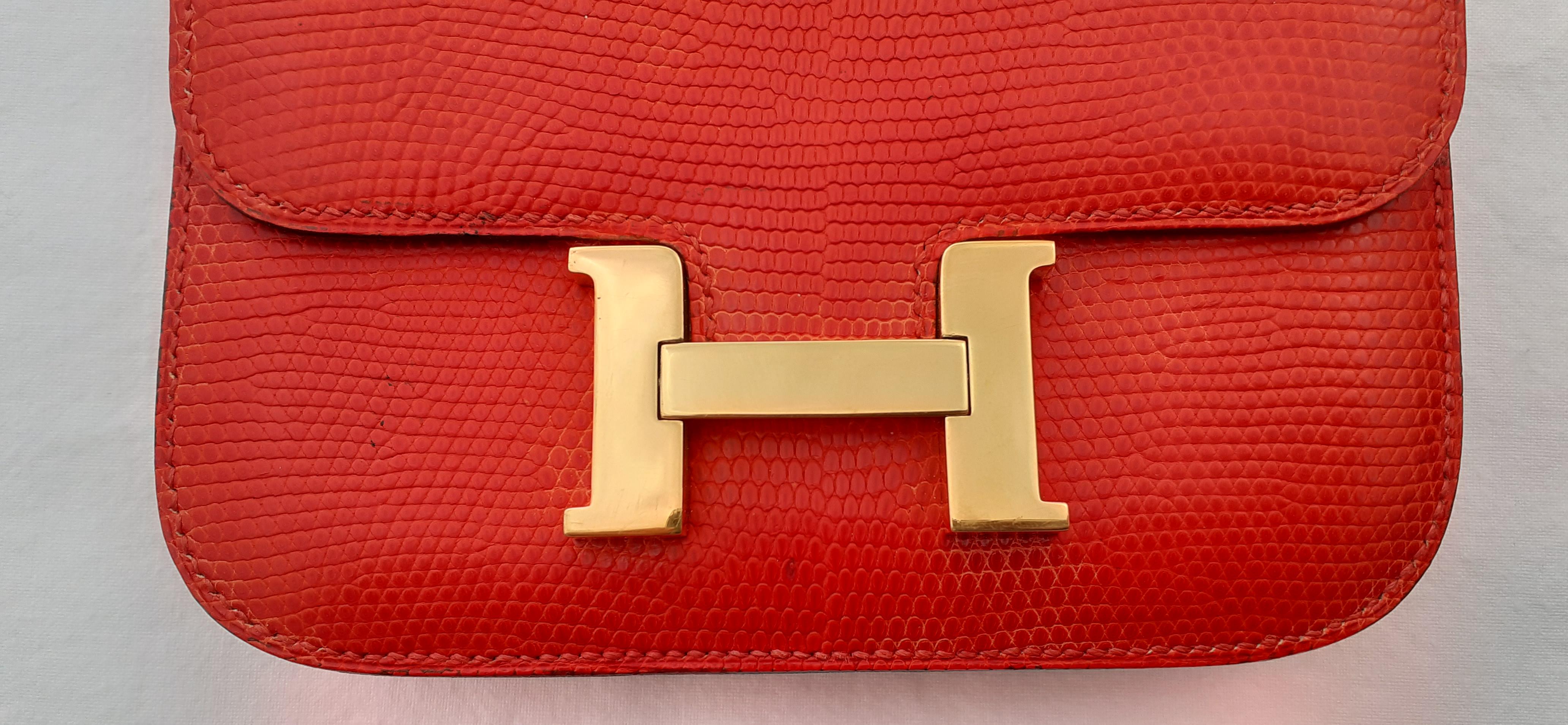 Exceptionnel Hermès Mini Micro Constance Lézard Rouge Plaqué Or Hdw Rare 5