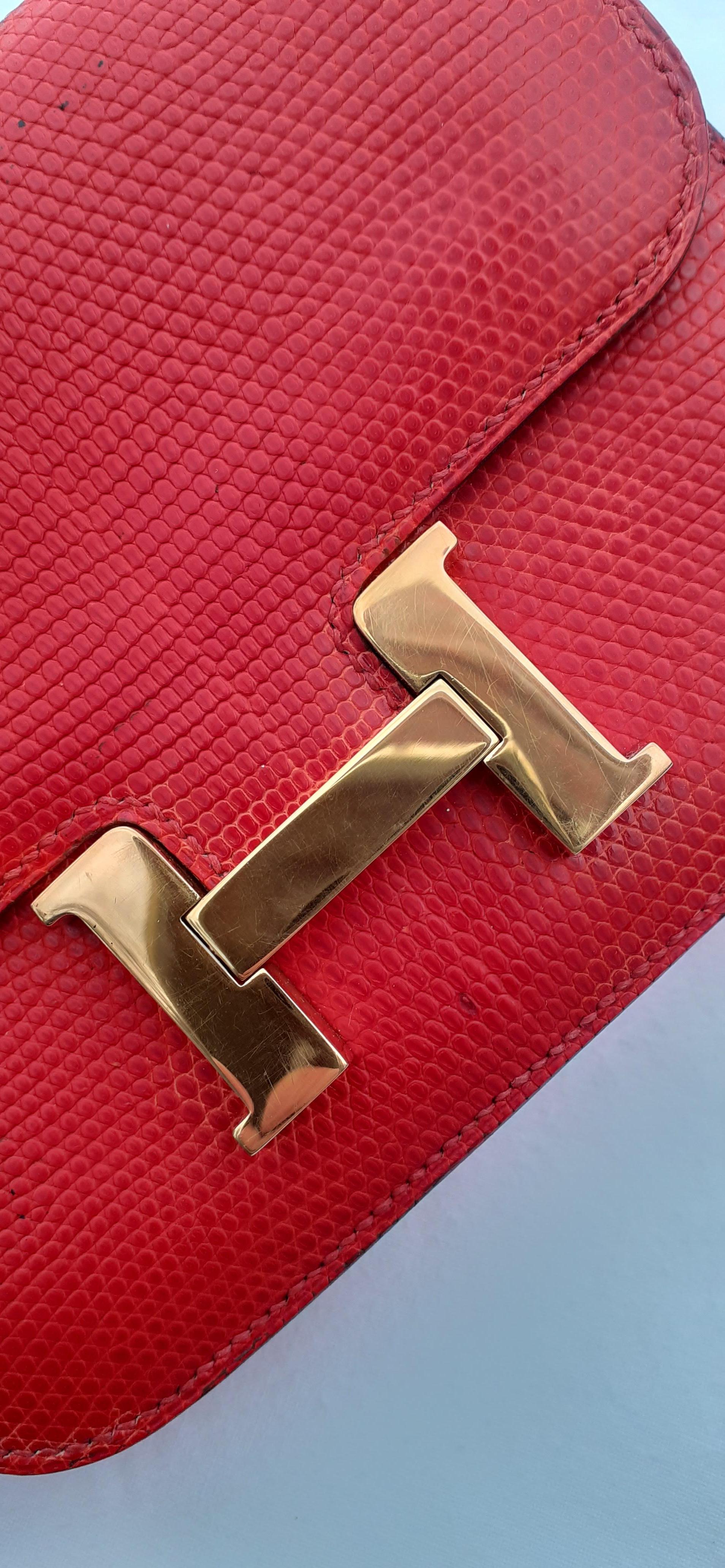 Exceptional Hermès Mini Micro Constance Red Lizard Gold Plated Hdw Rare 3