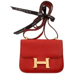 Außergewöhnliche Hermès Mini Micro Constance Rote Eidechse Vergoldet Hdw Selten
