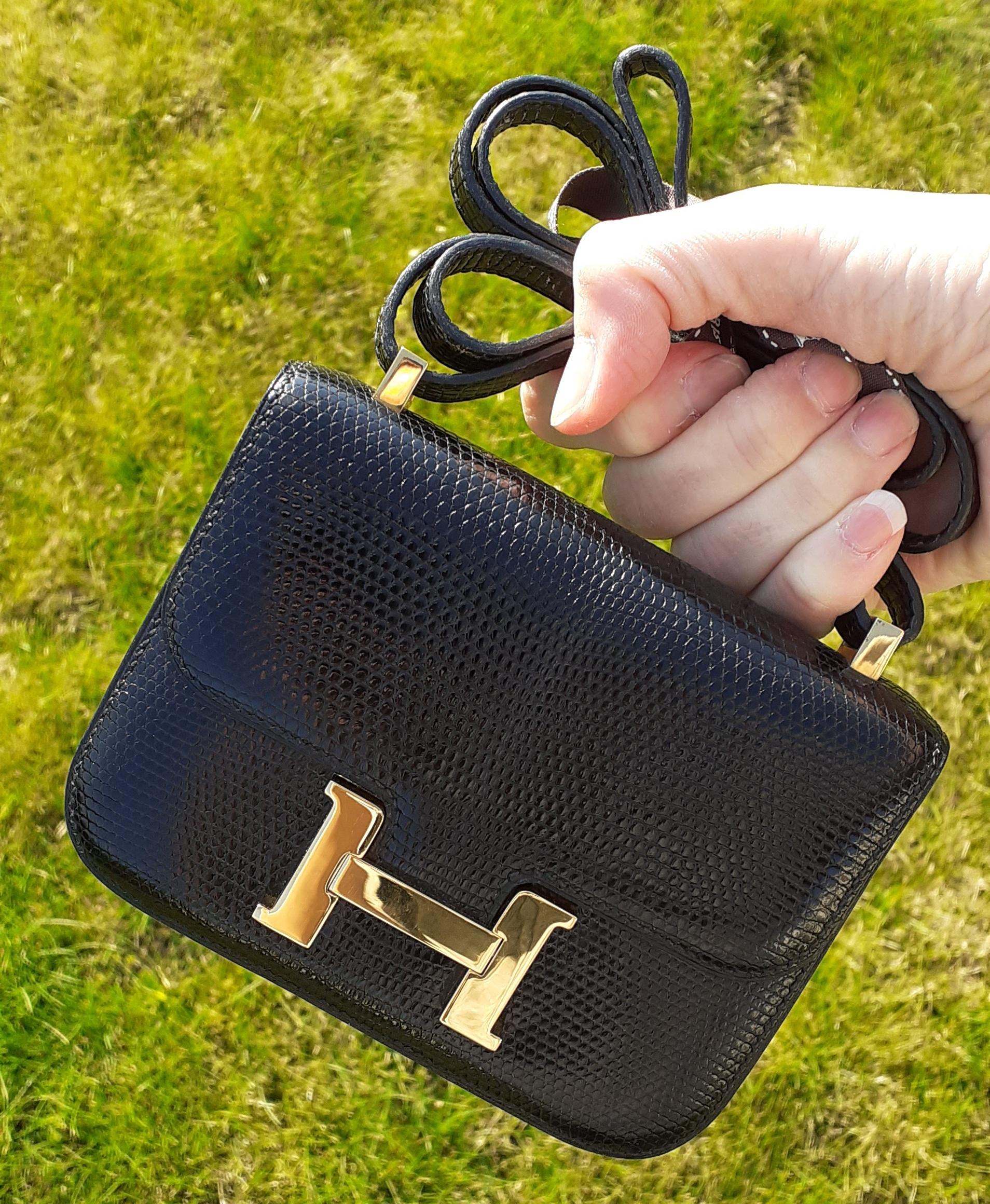 Exceptional Hermès Mini Micro Shiny Constance Black Lizard Bag Ghw 13, 5 cm 14