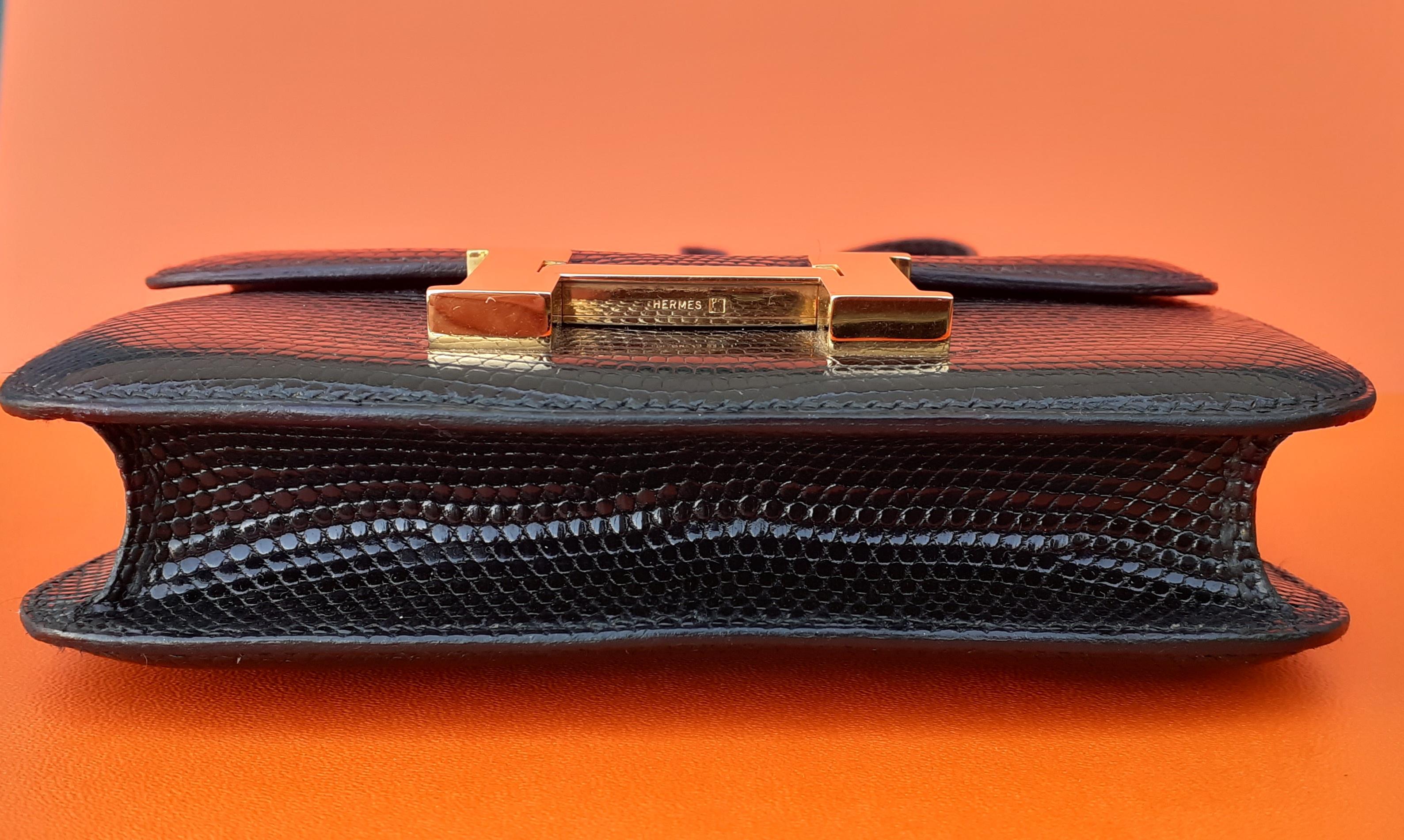 Women's Exceptional Hermès Mini Micro Shiny Constance Black Lizard Bag Ghw 13, 5 cm