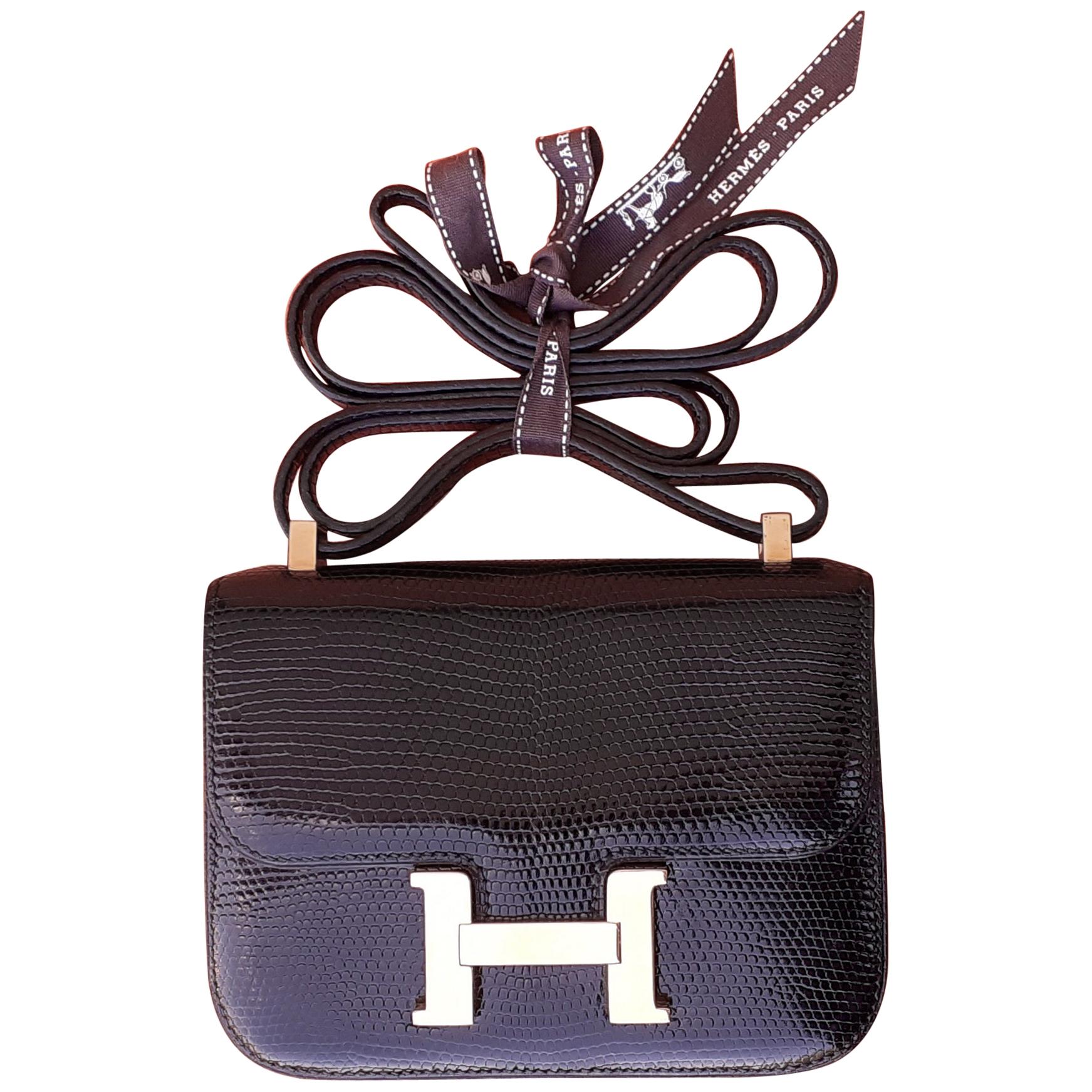 Exceptional Hermès Mini Micro Shiny Constance Black Lizard Bag Ghw 13, 5 cm